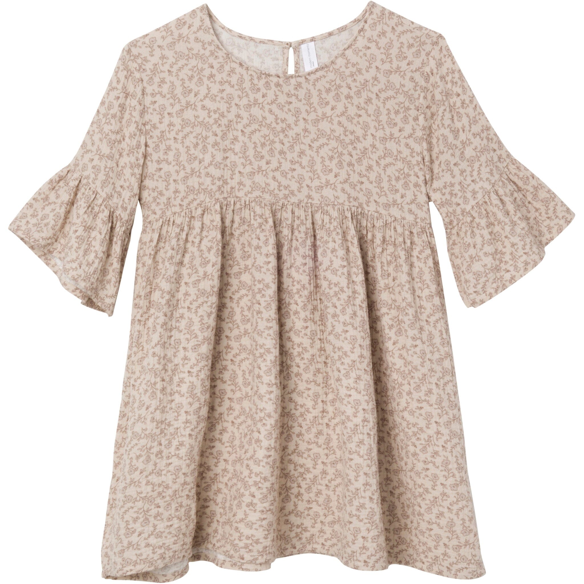 Womens Tan Floral Gauze Dress