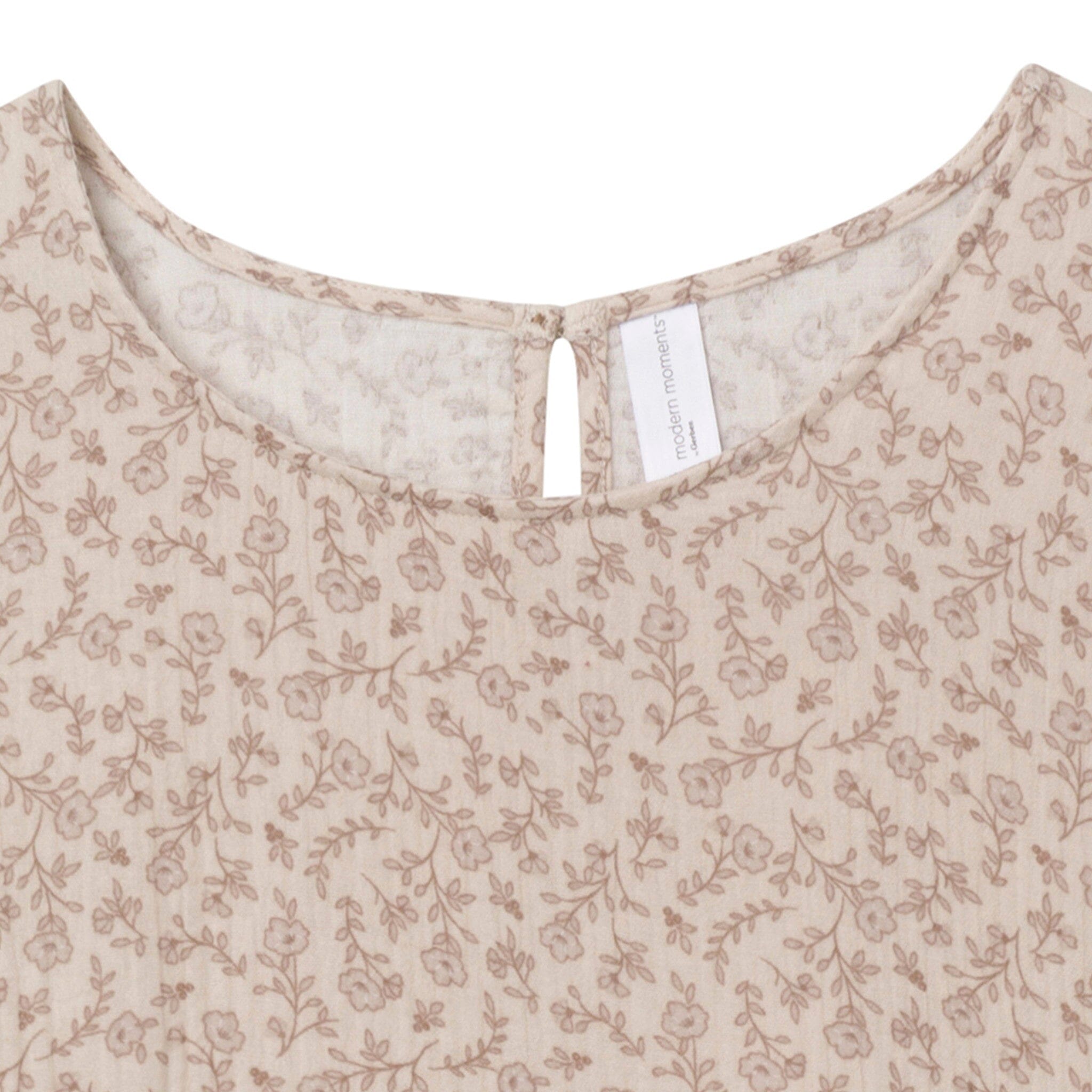Womens Tan Floral Gauze Dress - Image 5