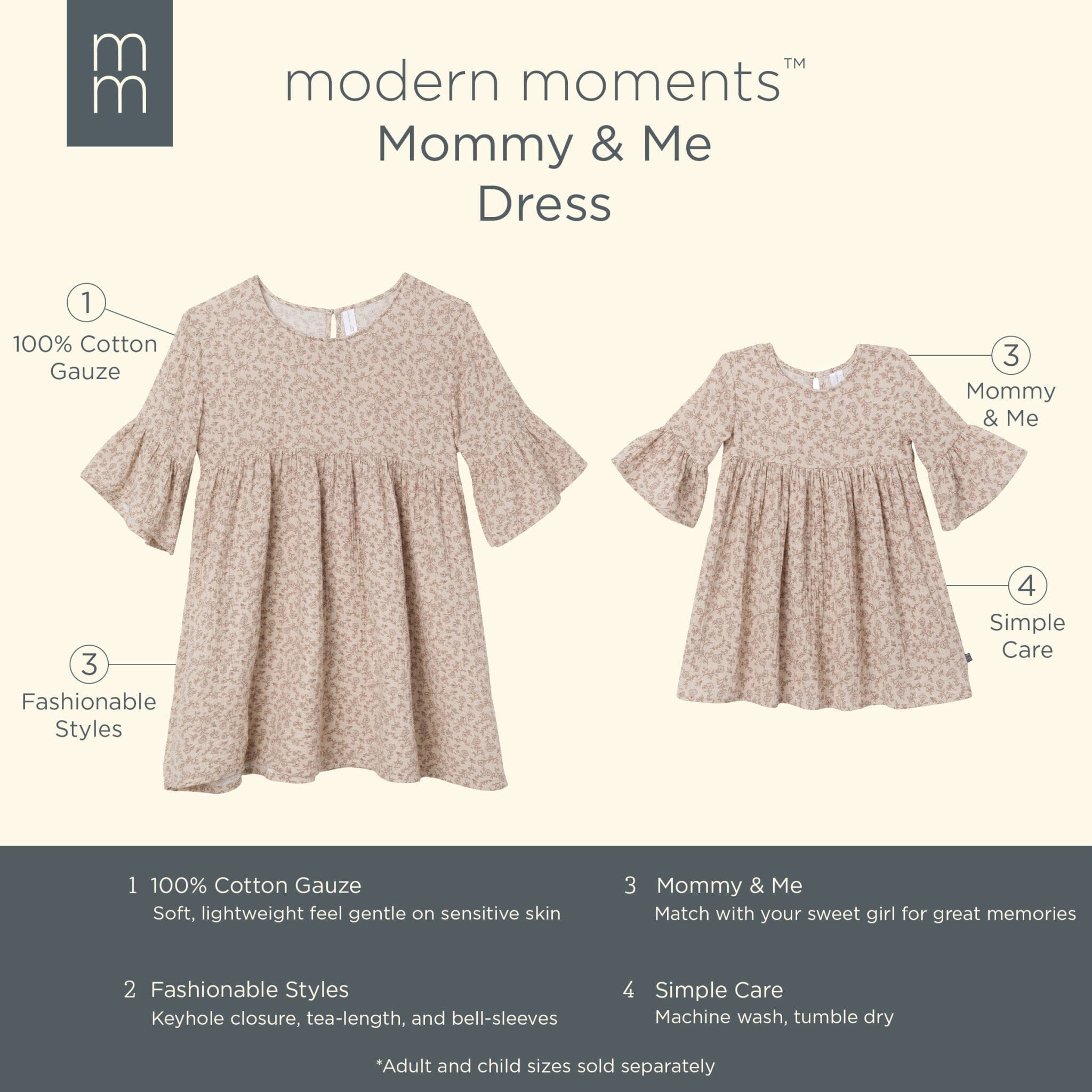 Womens Tan Floral Gauze Dress - Image 9