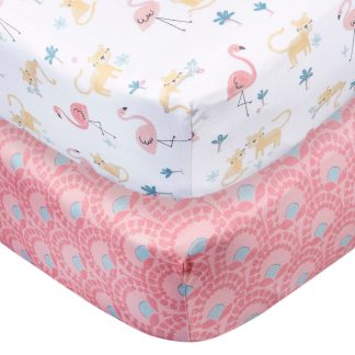 2-Pack Baby Girls Animal Geo Crib Sheet