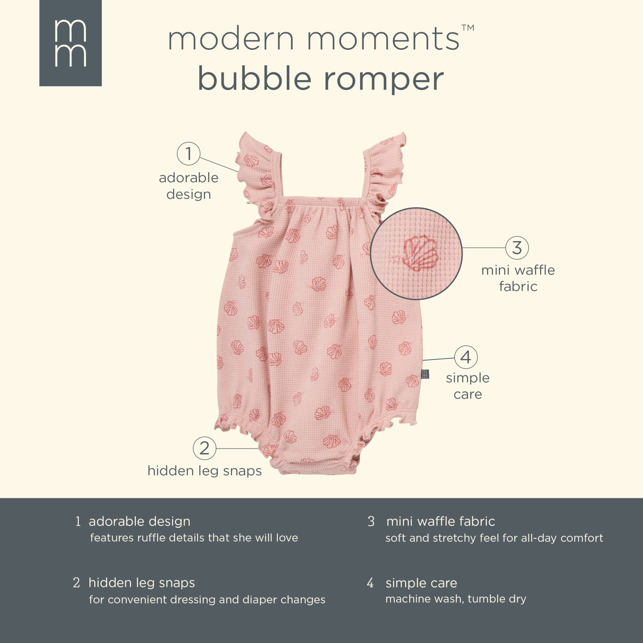 Baby Girls Rose Seashell Bubble Romper - Image 6