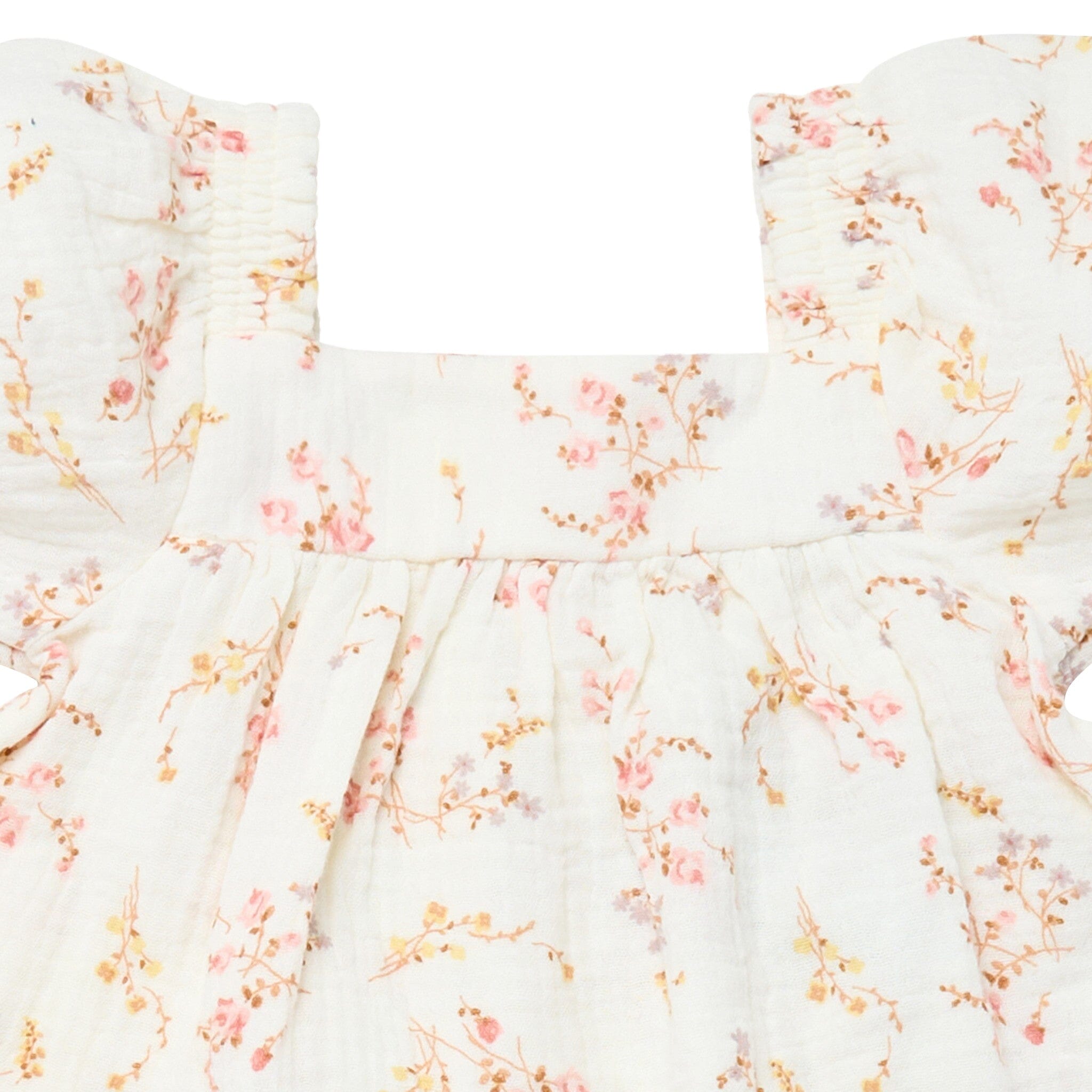 2-Piece Baby Girls Ivory Bunches Floral Puffed Sleeve Dress and Diaper Cover Set - Image 3