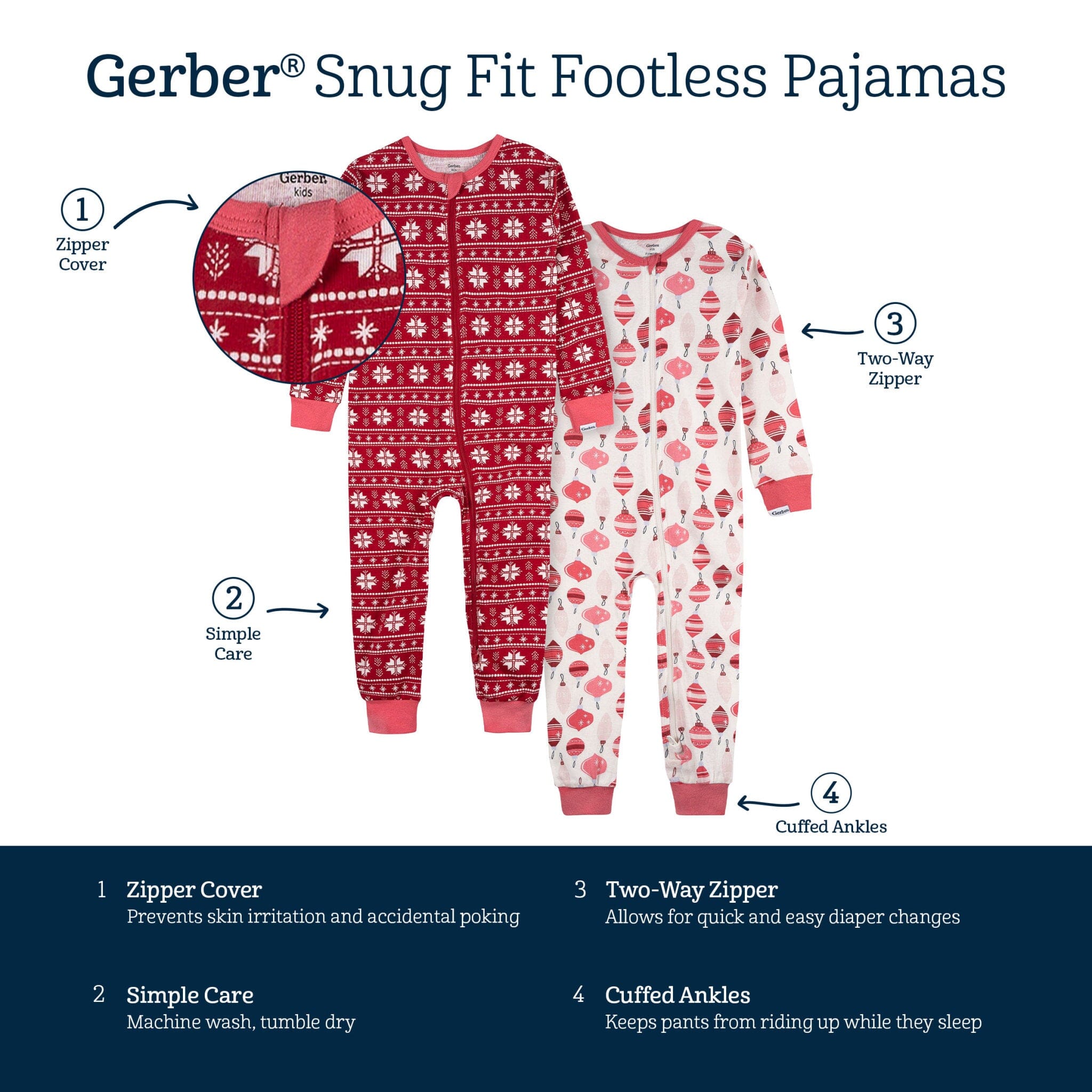 2-Pack Infant & Toddler Girls Ornaments Snug Fit Footless Pajamas - Image 9