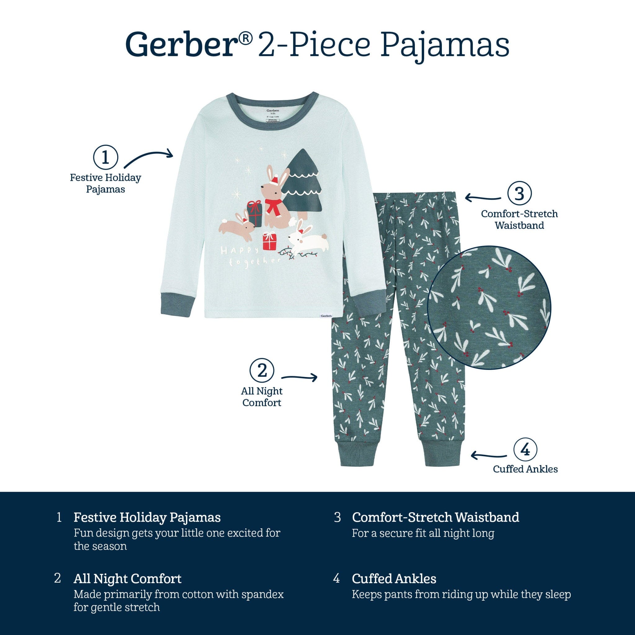 2-Piece Infant & Toddler Girls Mistletoe Snug Fit Pajama Set - Image 9