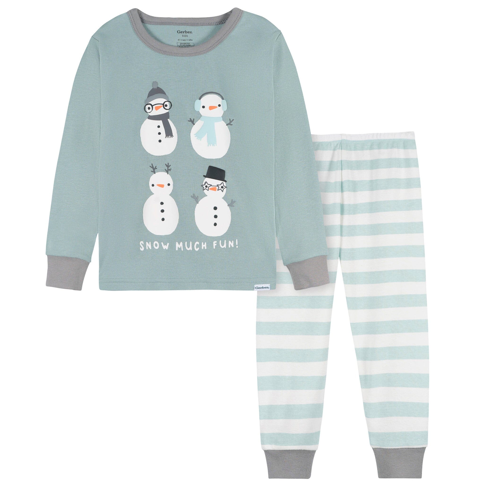 2-Piece Infant & Toddler Snowman Stripe Snug Fit Pajama Set