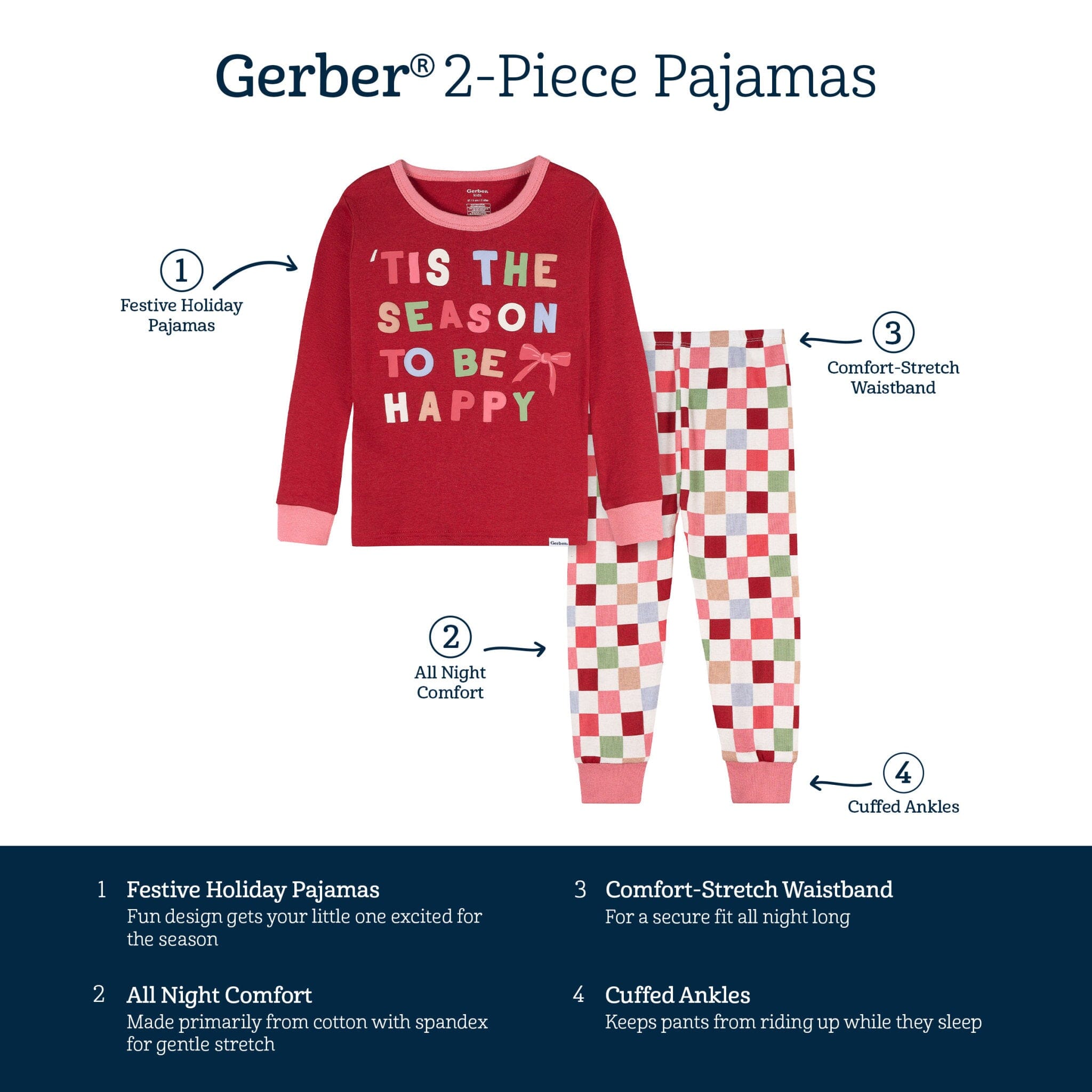 2-Piece Infant & Toddler Girls Holiday Check Snug Fit Pajama Set - Image 10