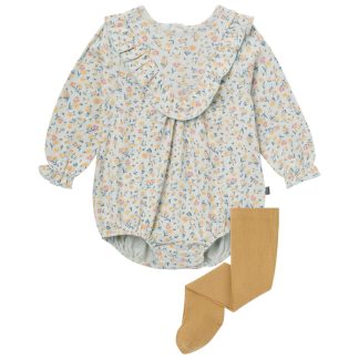 2-Piece Baby Girls Tiny Floral Bubble Romper and Tights