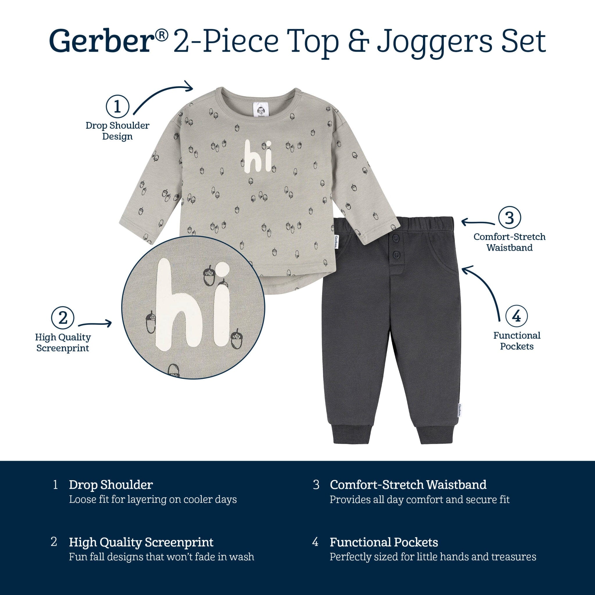 2-Piece Baby Boys Acorns Long Sleeve Top & Jogger Set - Image 5