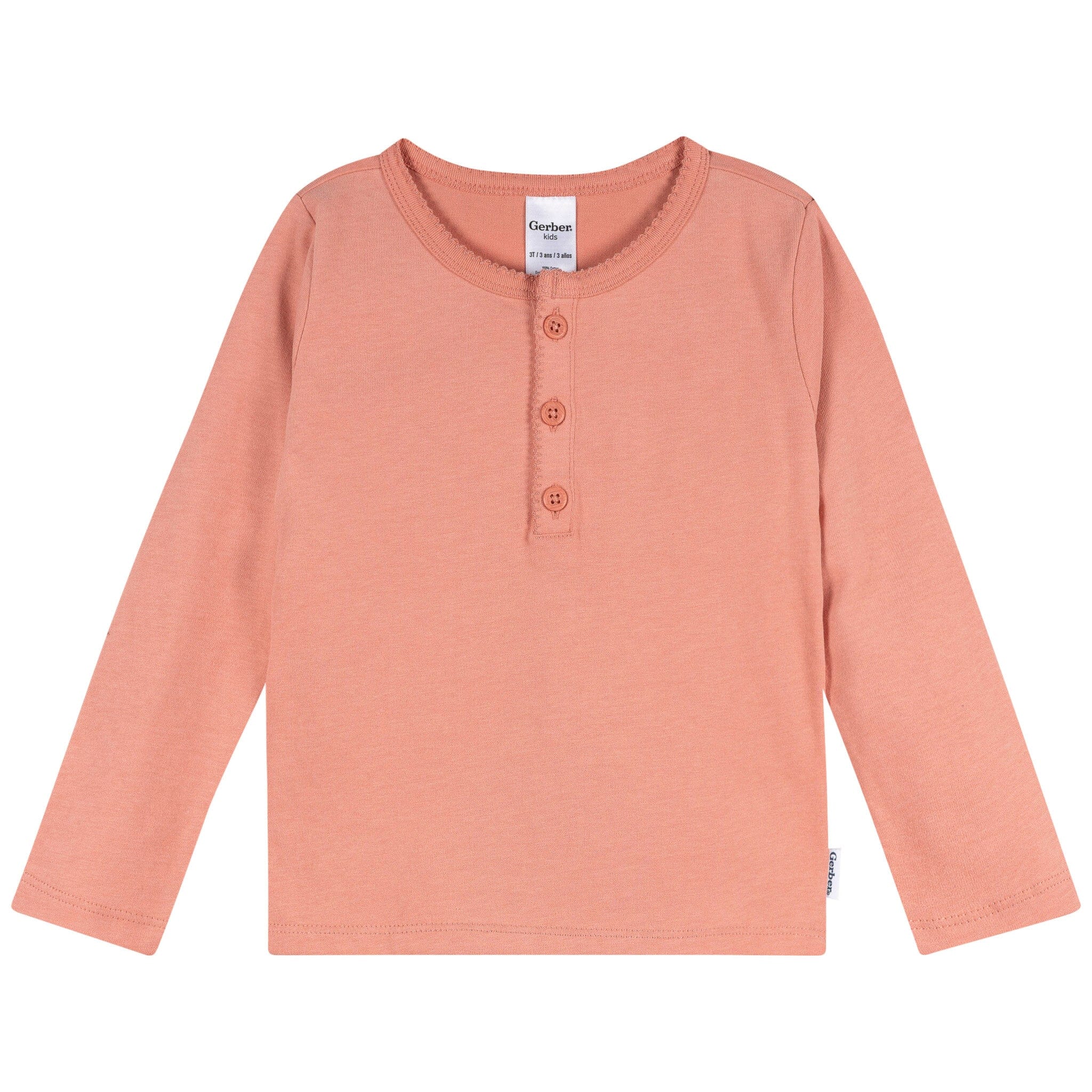 3-Pack Infant & Toddler Girls Green, Pink, & Coral Long Sleeve Shirts - Image 3