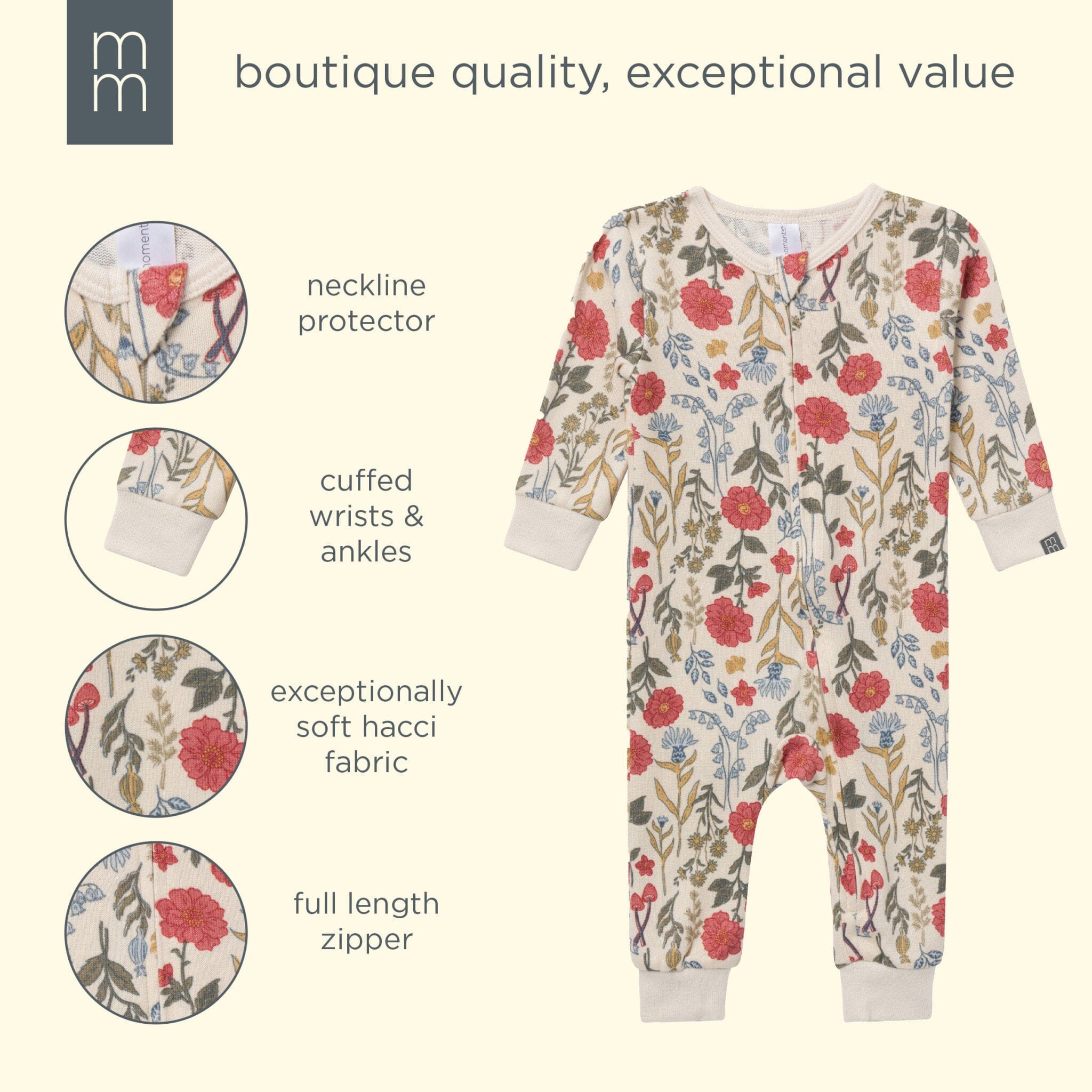 Girls Off-White Floral Snug Fit Footless Pajamas - Image 8