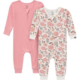 2-Pack Girls Peach Floral Viscose Snug Fit Footless Pajamas