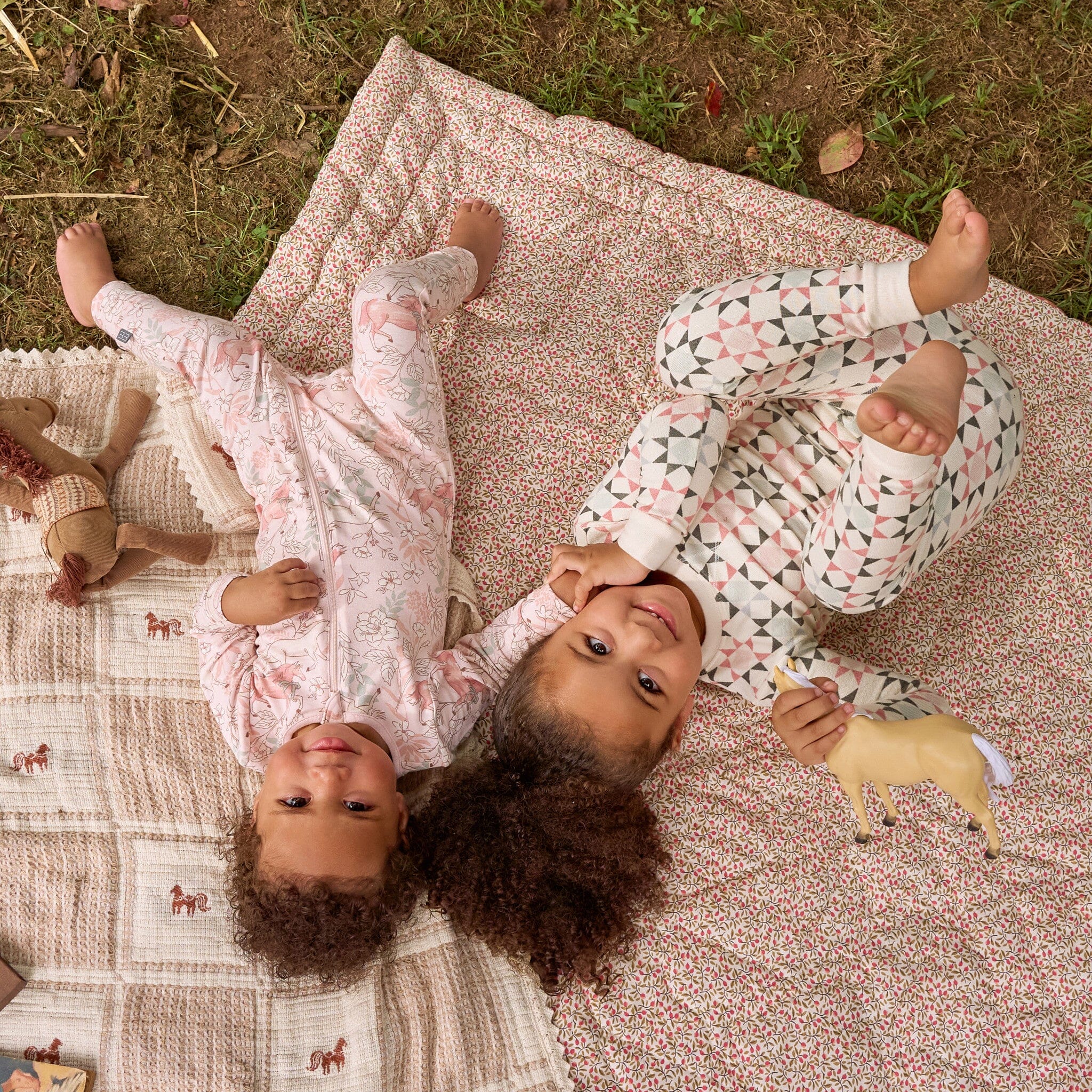 2-Pack Baby Girls Horses Zip Front Viscose Rompers - Image 3