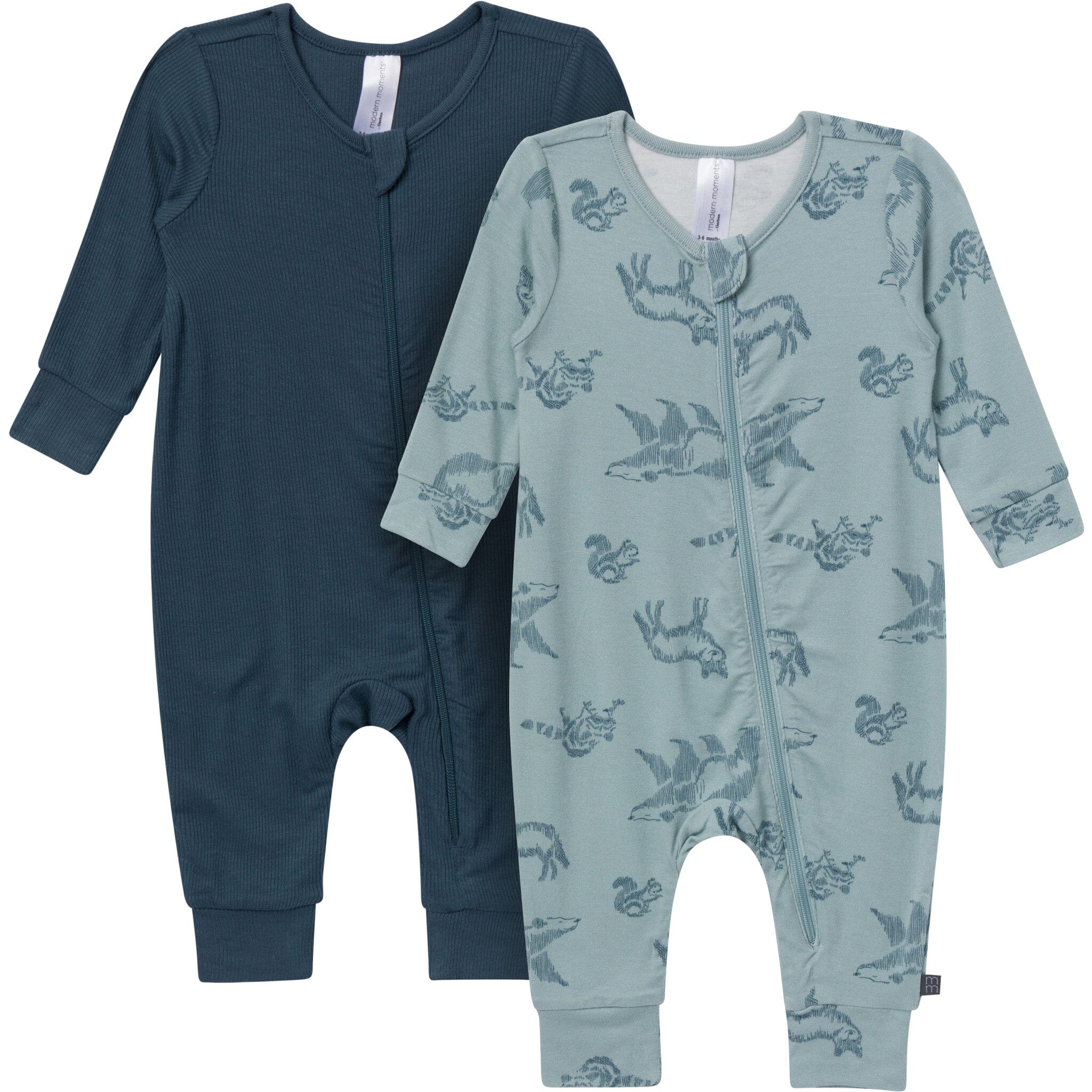 2-Pack Baby Boys Woodland Animals Zip Front Viscose Rompers