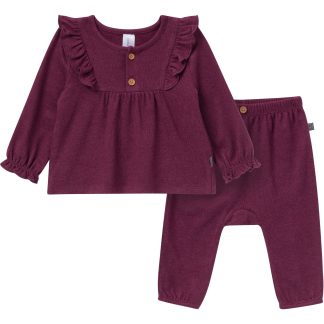 2-Piece Baby Girls Burgundy Heather Hacci Ruffle Top and Pant Set