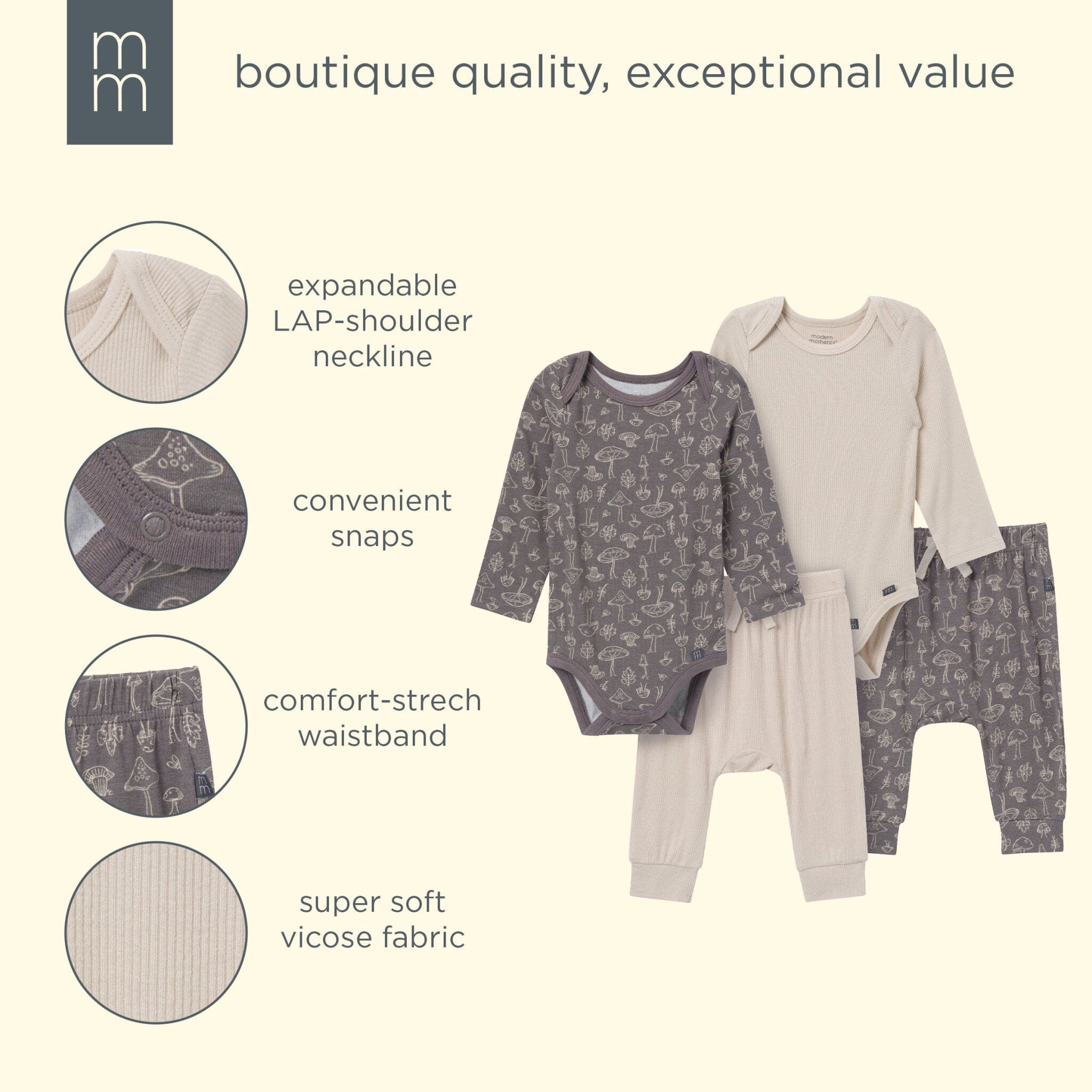 4-Piece Baby Neutral Gray Viscose Bodysuits and Pants Set - Image 11