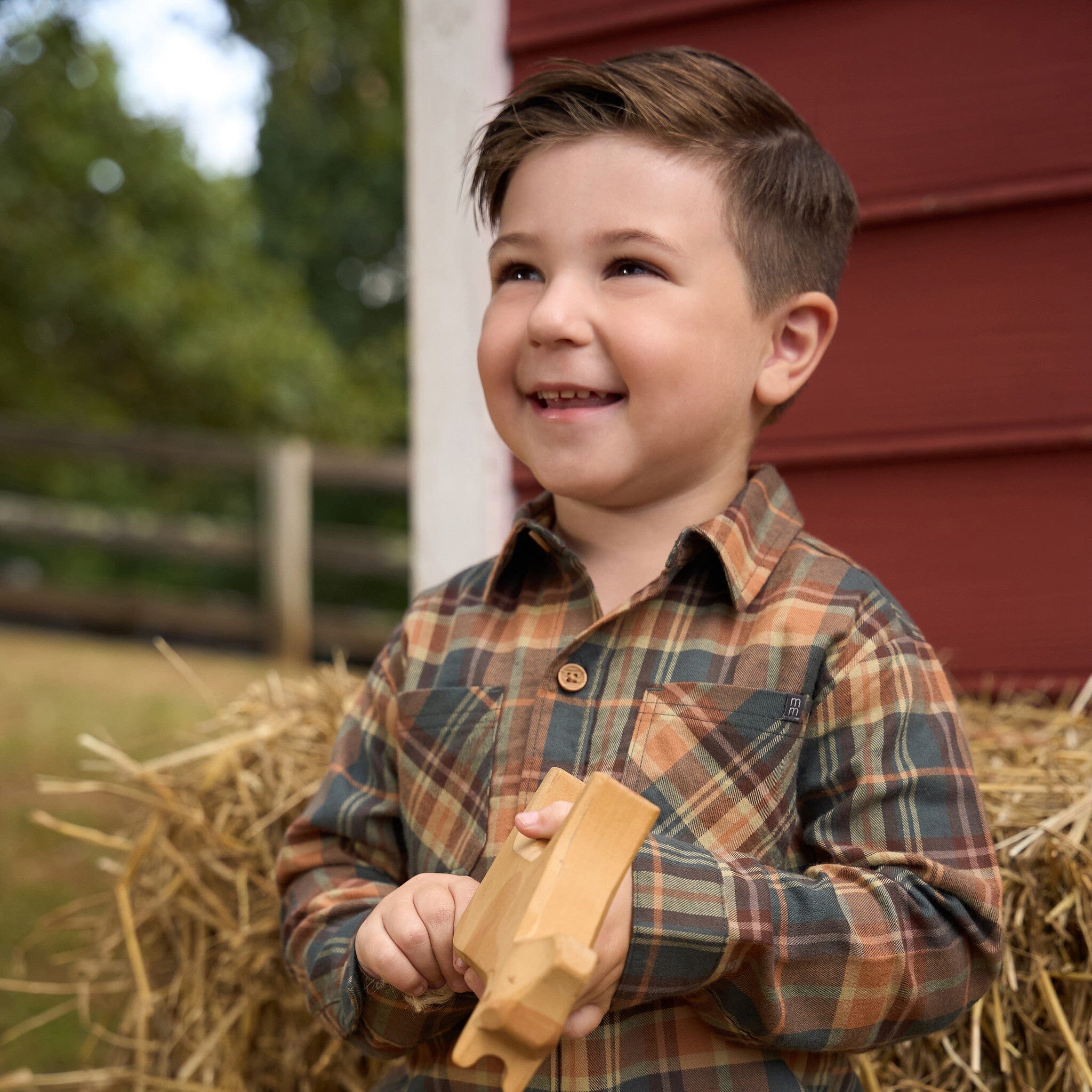 2-Piece Boys Orange Plaid Shirt and Pant Set - Image 3