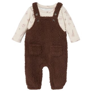 2-Piece Baby Boys Rich Brown Microplush Overalls