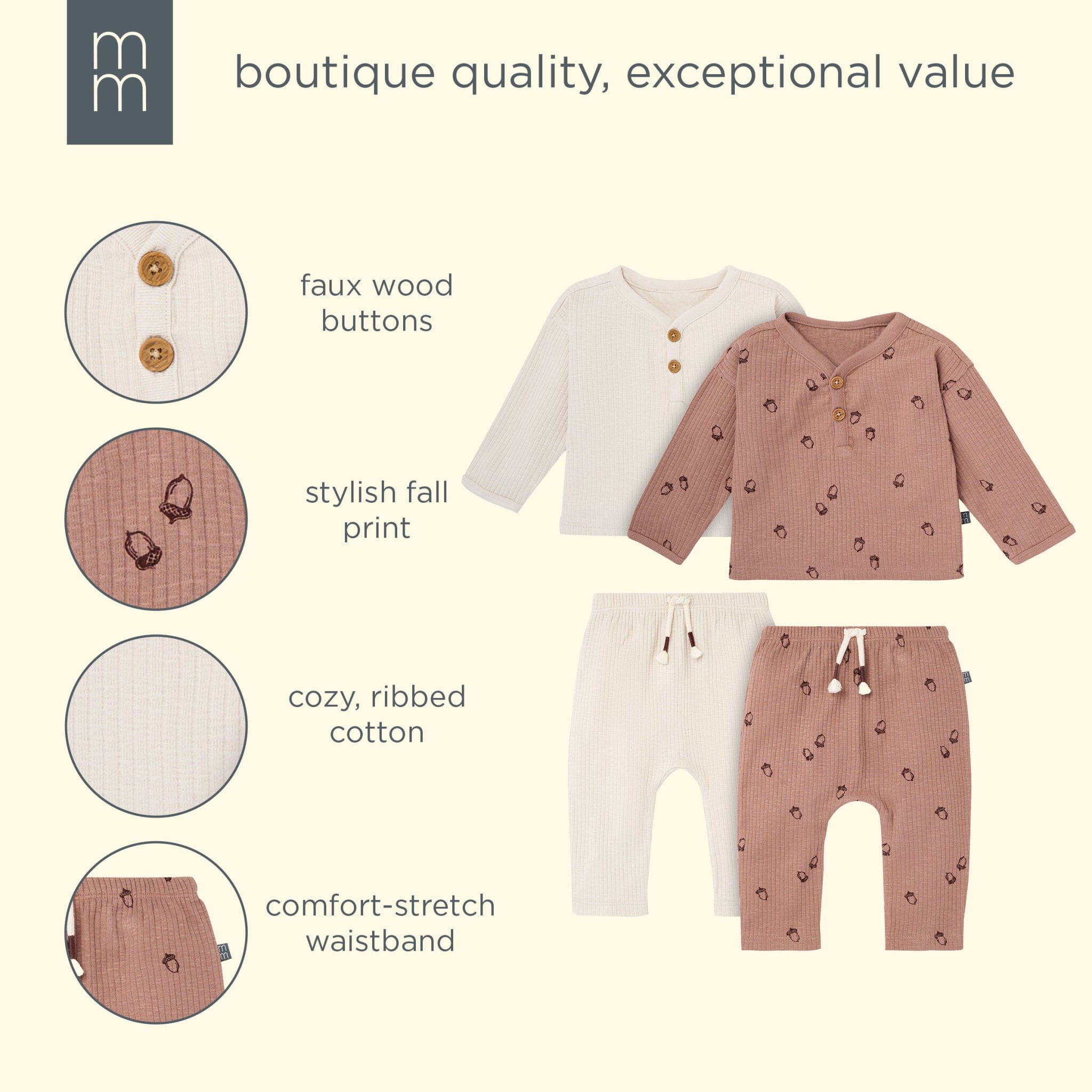 4-Piece Baby Boys Acorns Henley Tops and Pants Set - Image 10