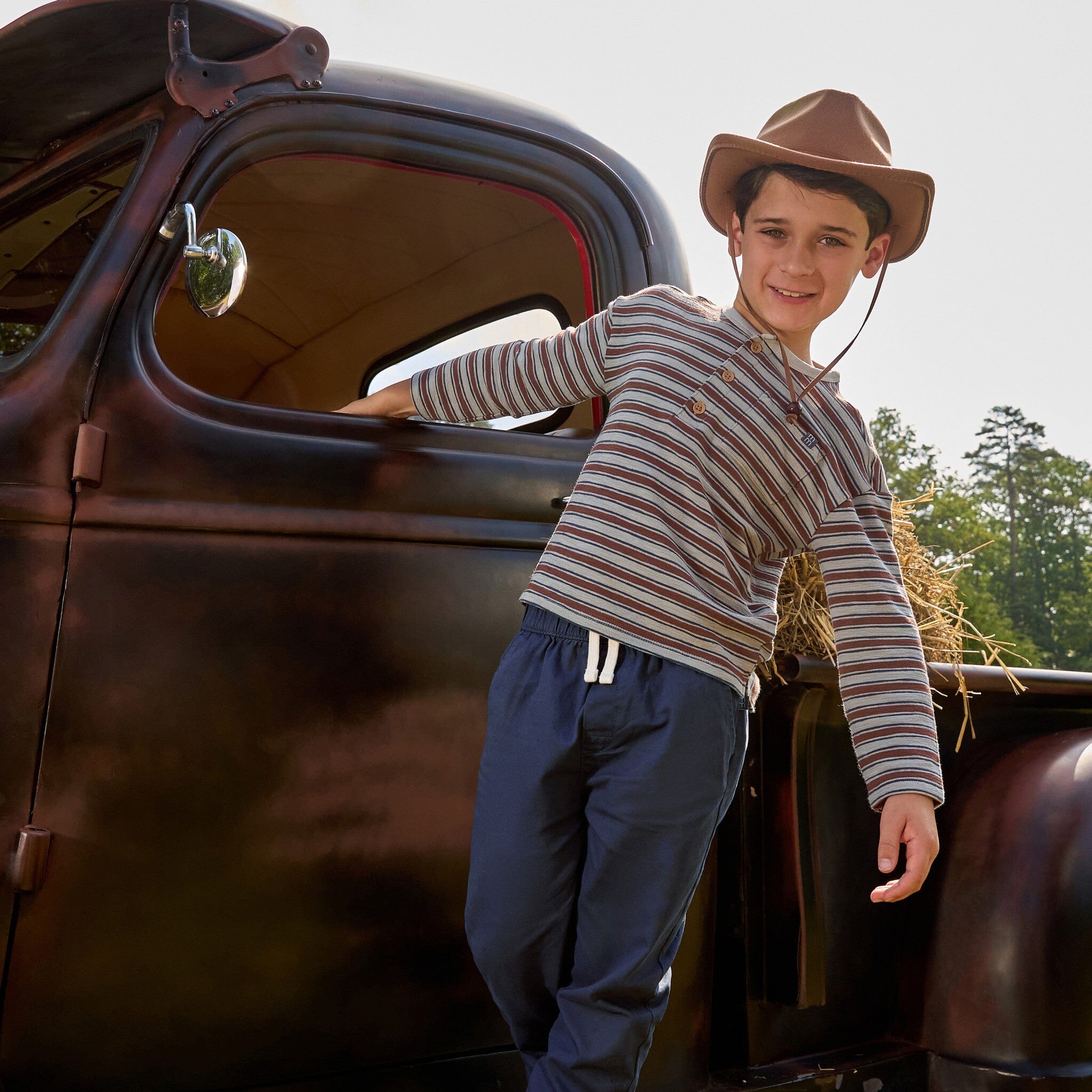 2-Piece Boys Wrought Iron Stripe Henley Top and Pant Set - Image 2