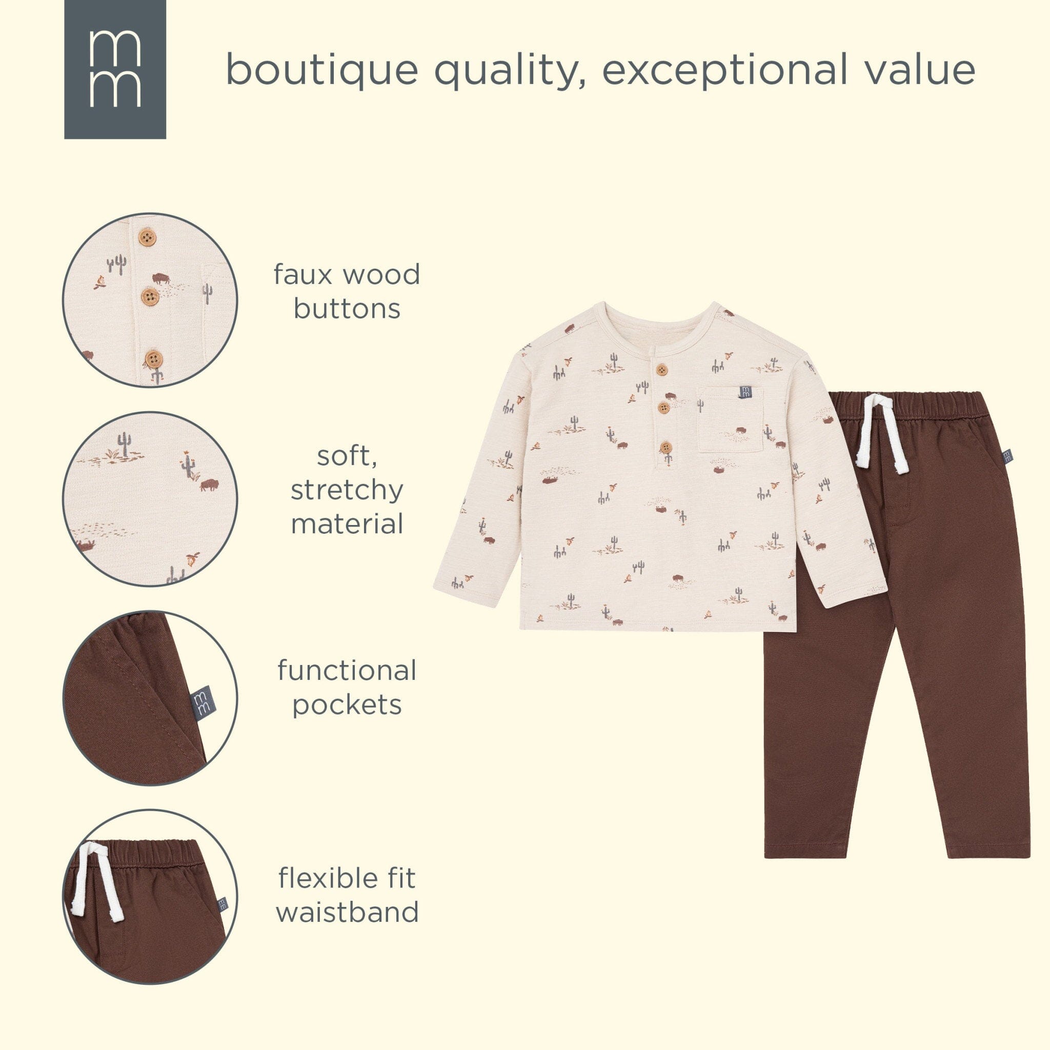 2-Piece Infant & Toddler Boys Buffalo Desert Henley Top and Pant Set - Image 8