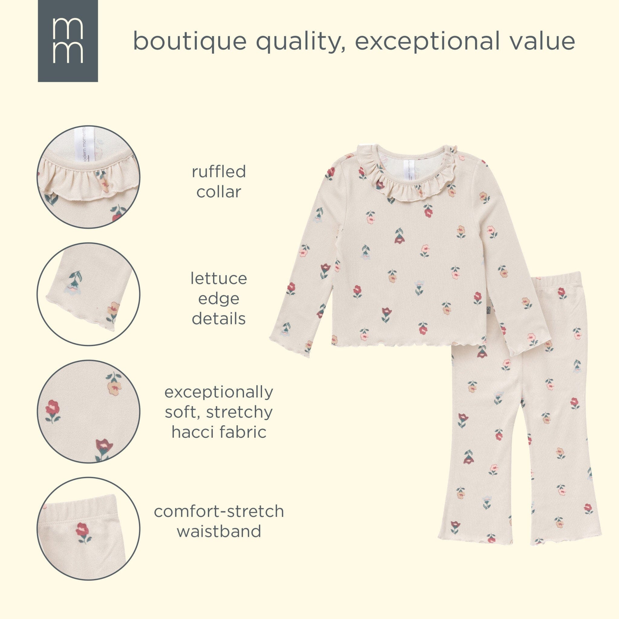 2-Piece Girls Small Flowers Ruffle Collar Top and Flare Pant Set - Image 11