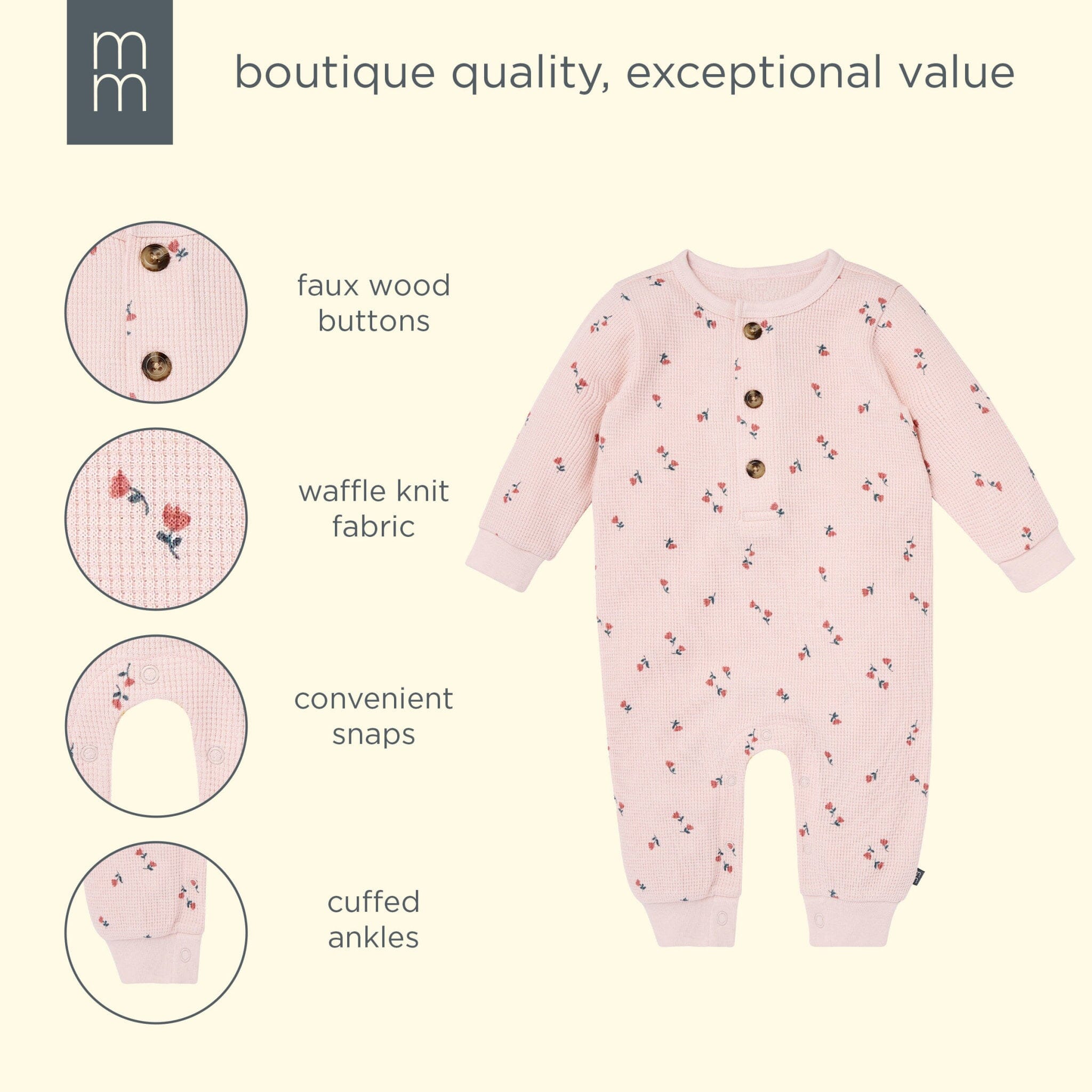 Baby Girls Pink Tulip Waffle Slouch Romper - Image 5