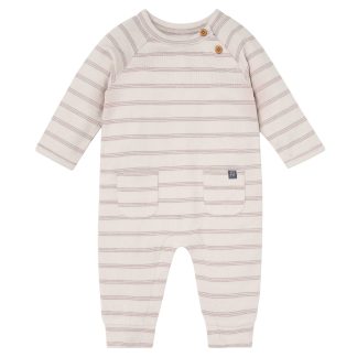 Baby Boys Oatmeal Heather Stripe Hacci Long Sleeve Romper