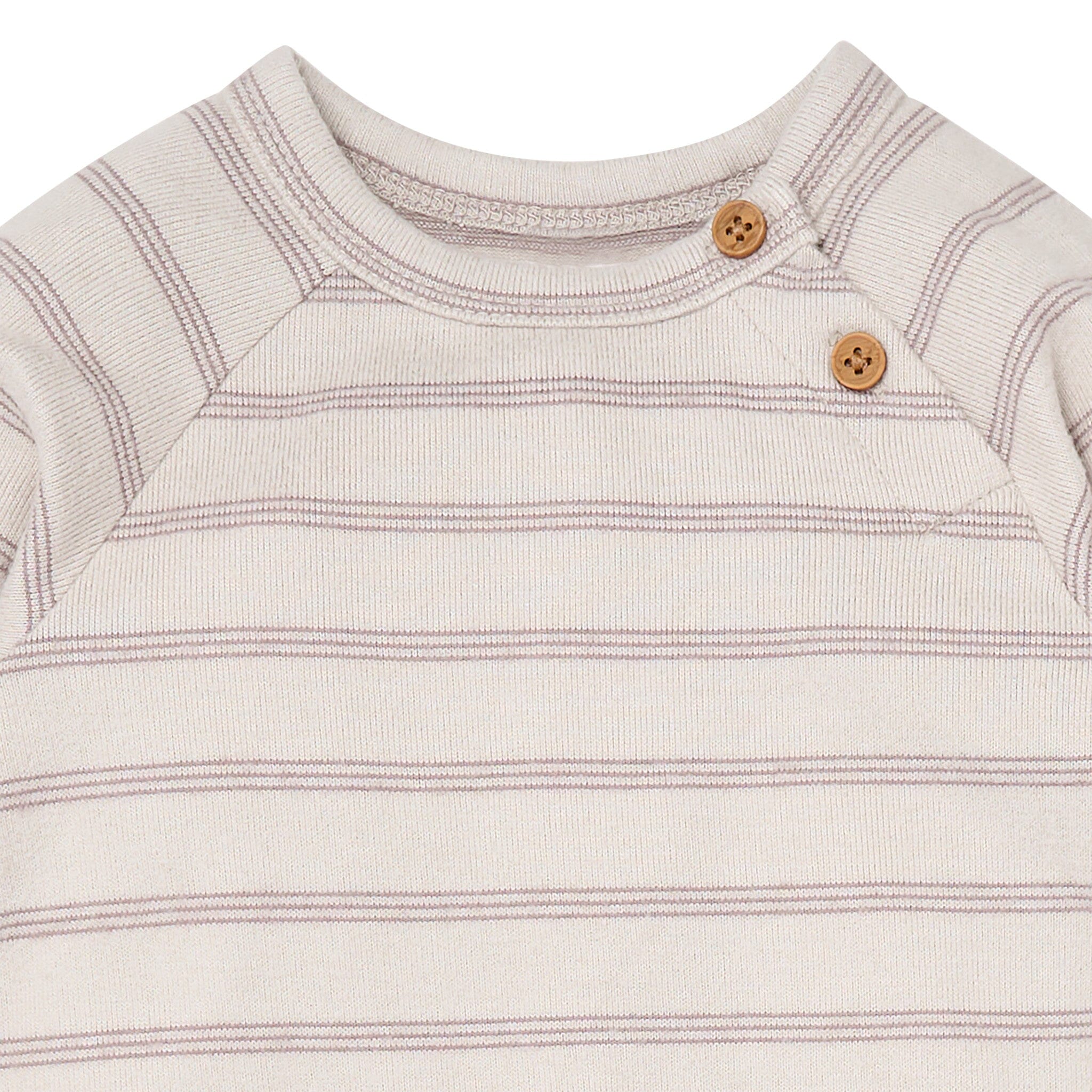 Baby Boys Oatmeal Heather Stripe Hacci Long Sleeve Romper - Image 5