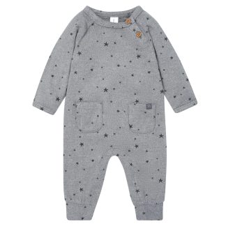 Baby Boys Grey Heather Stars Hacci Long Sleeve Romper