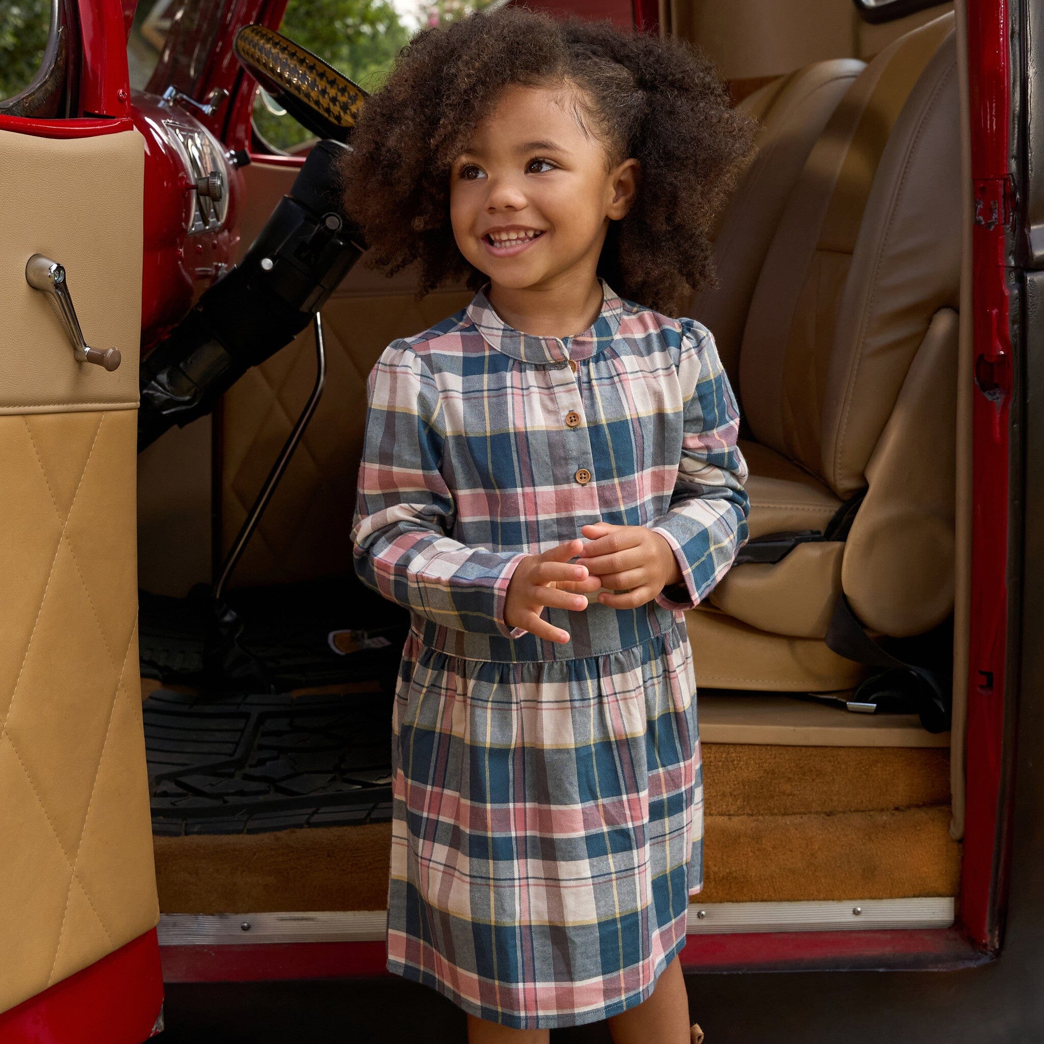 Girls Orion Blue Plaid Collared Dress - Image 3