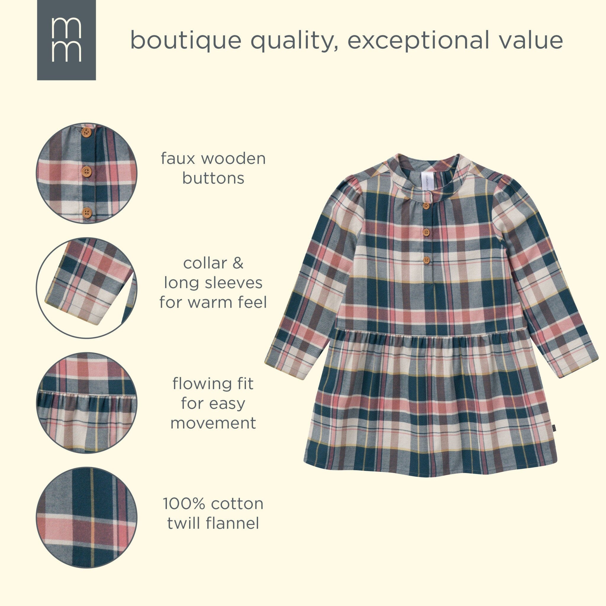 Girls Orion Blue Plaid Collared Dress - Image 8