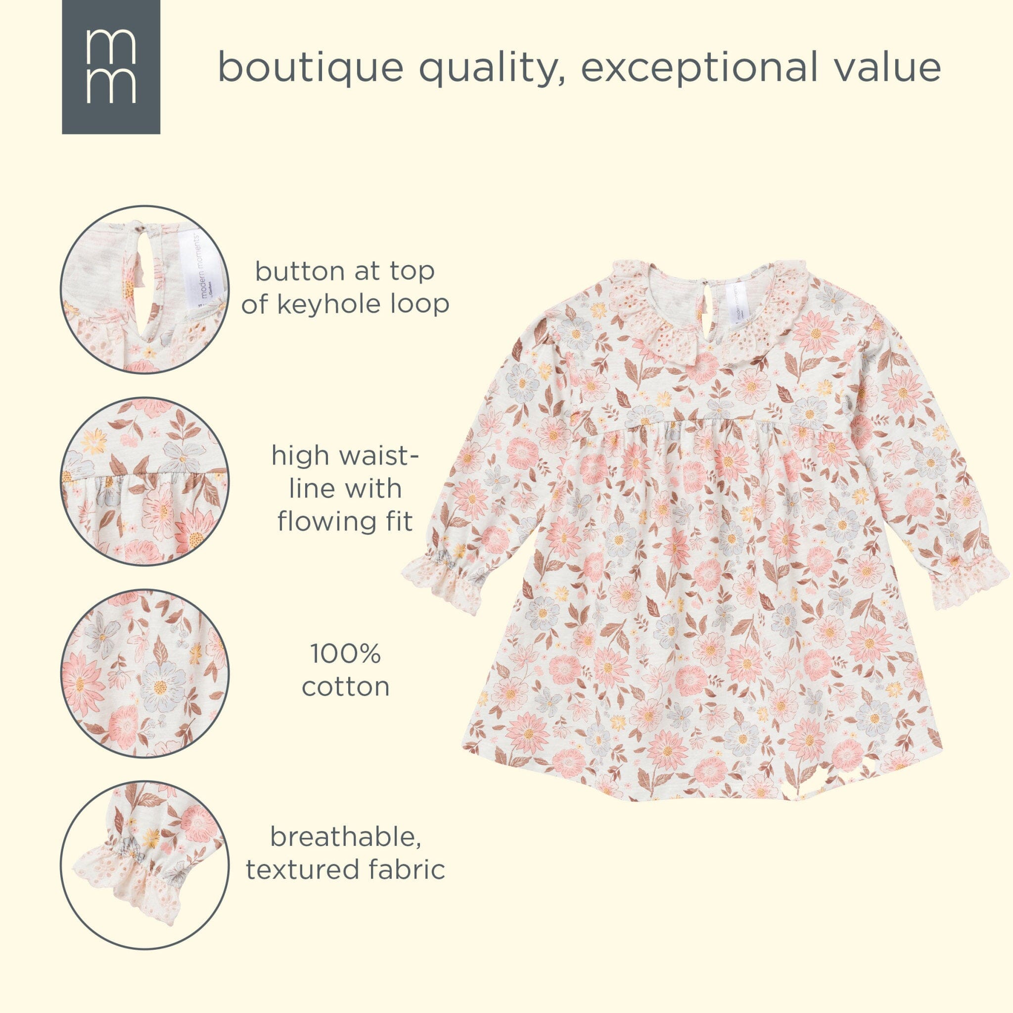 Girls Fall Floral Neck Ruffle Dress - Image 8