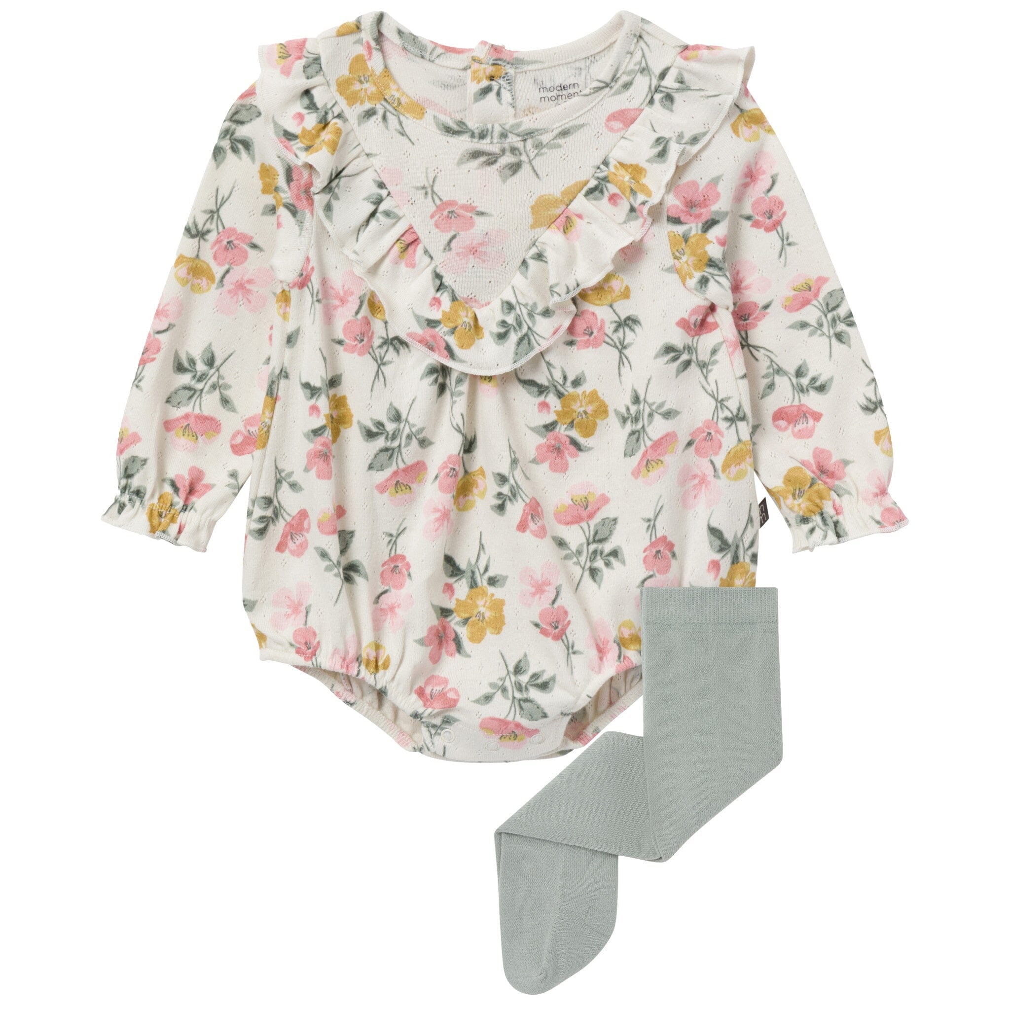 2-Piece Baby Girls Floral Bubble Romper and Tights