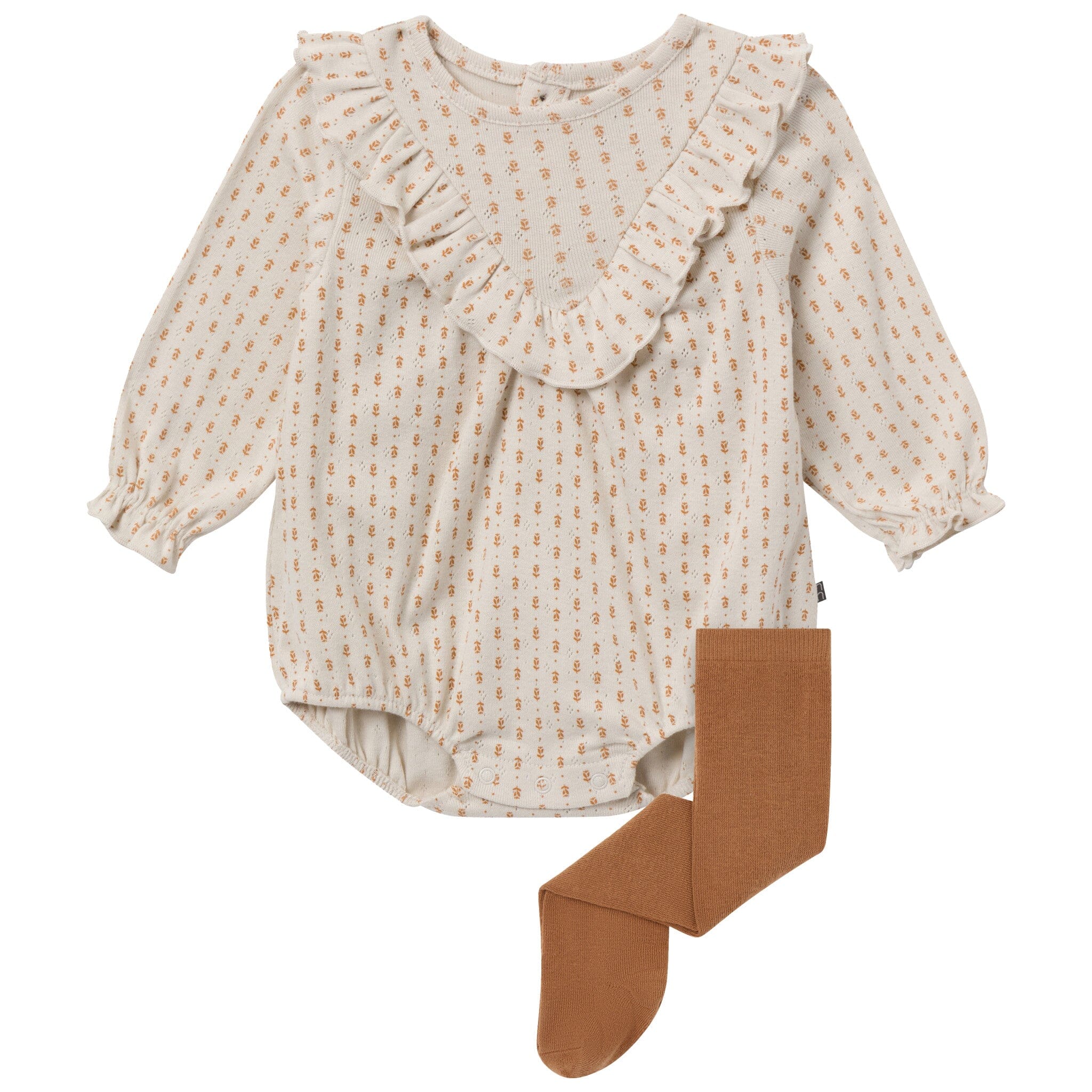 2-Piece Baby Girls Brown Fleur Bubble Romper and Tights