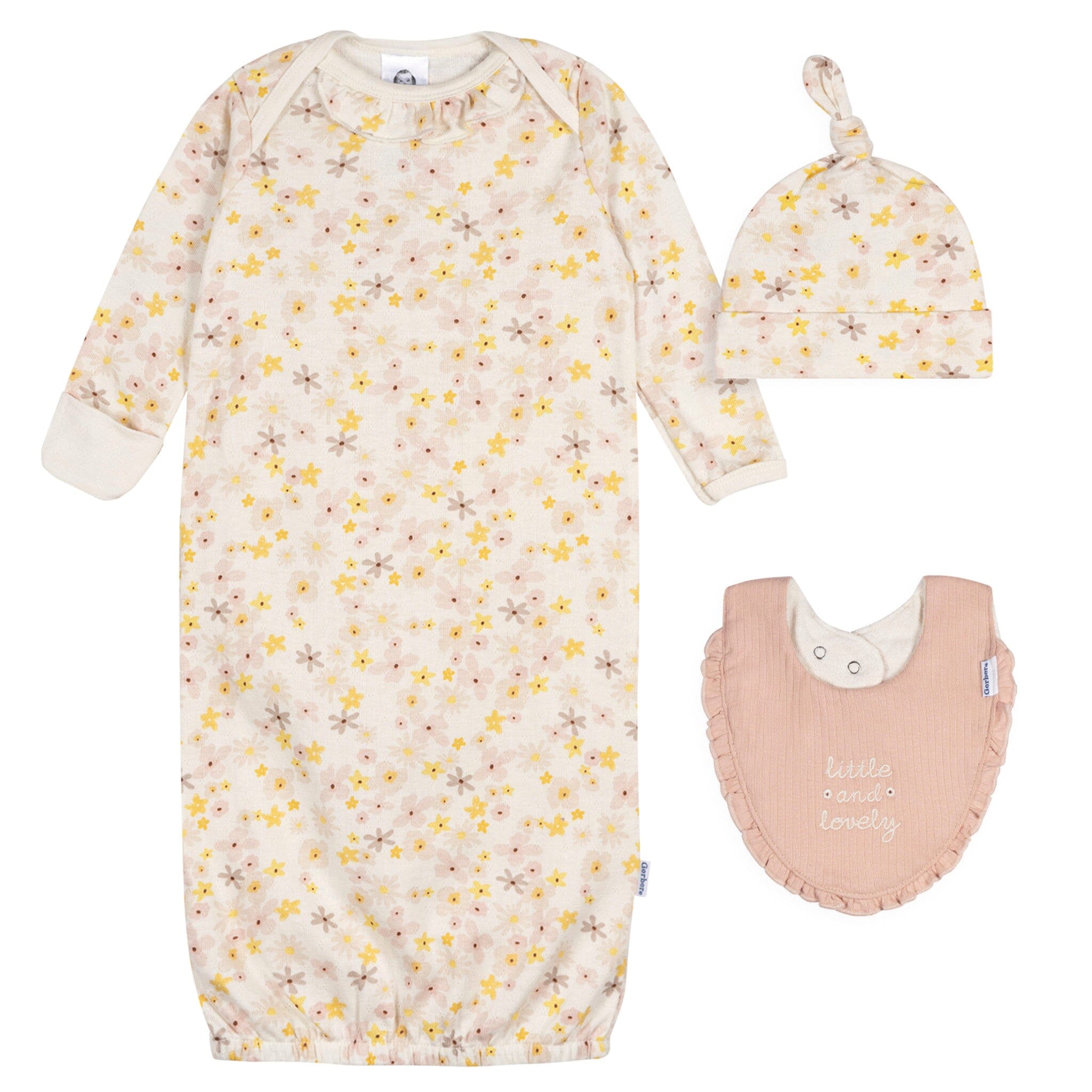 3-Piece Baby Girls Pear Floral Gown Set
