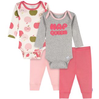 4-Piece Baby Girls Nap Queen Onesies® Bodysuits and Pants