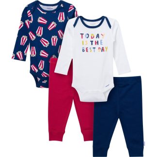 4-Piece Baby Boys Best Popcorn Day Onesies® Bodysuits and Pants