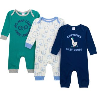 3-Pack Baby Boys Silly Goose Lap Shoulder Rompers