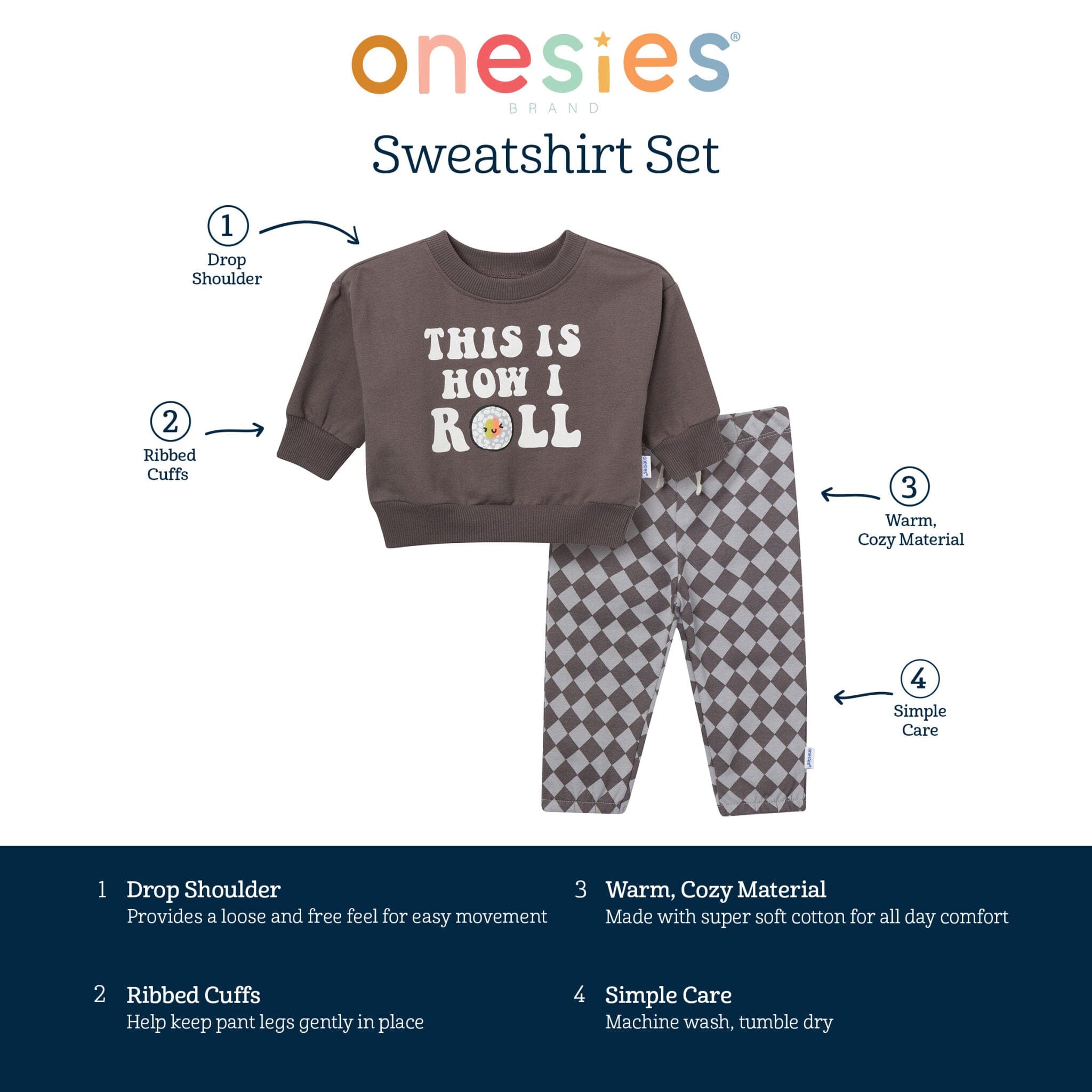 2-Piece Baby Neutral Sushi Roll Sweatshirt Set - Image 8