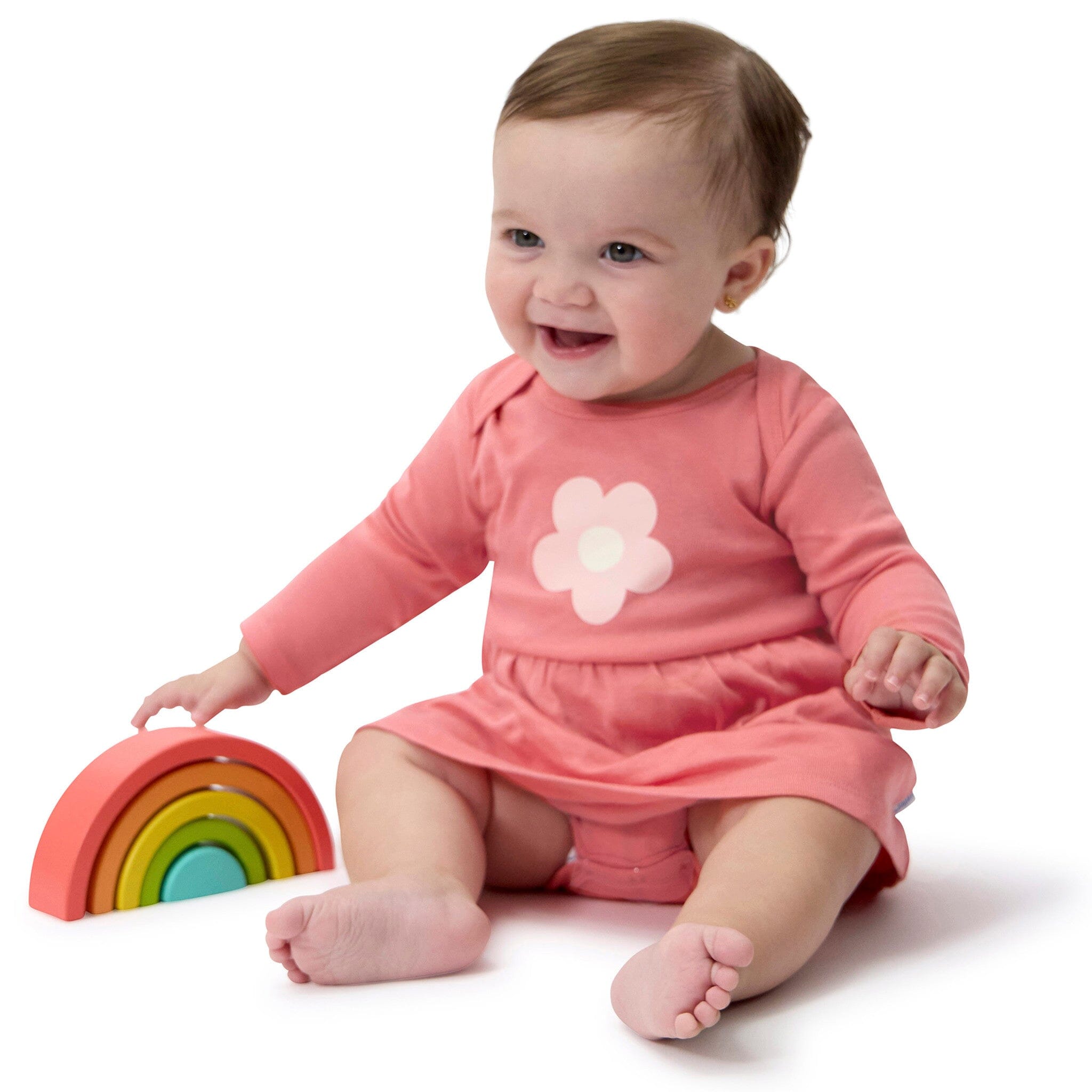 Baby Girls Pink Flower Bodysuit Dress - Image 3