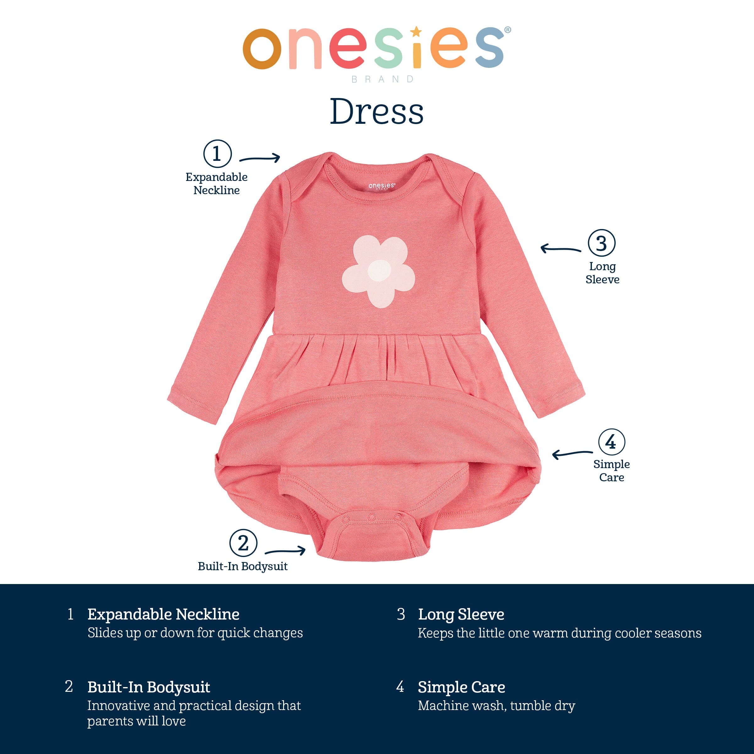 Baby Girls Pink Flower Bodysuit Dress - Image 9