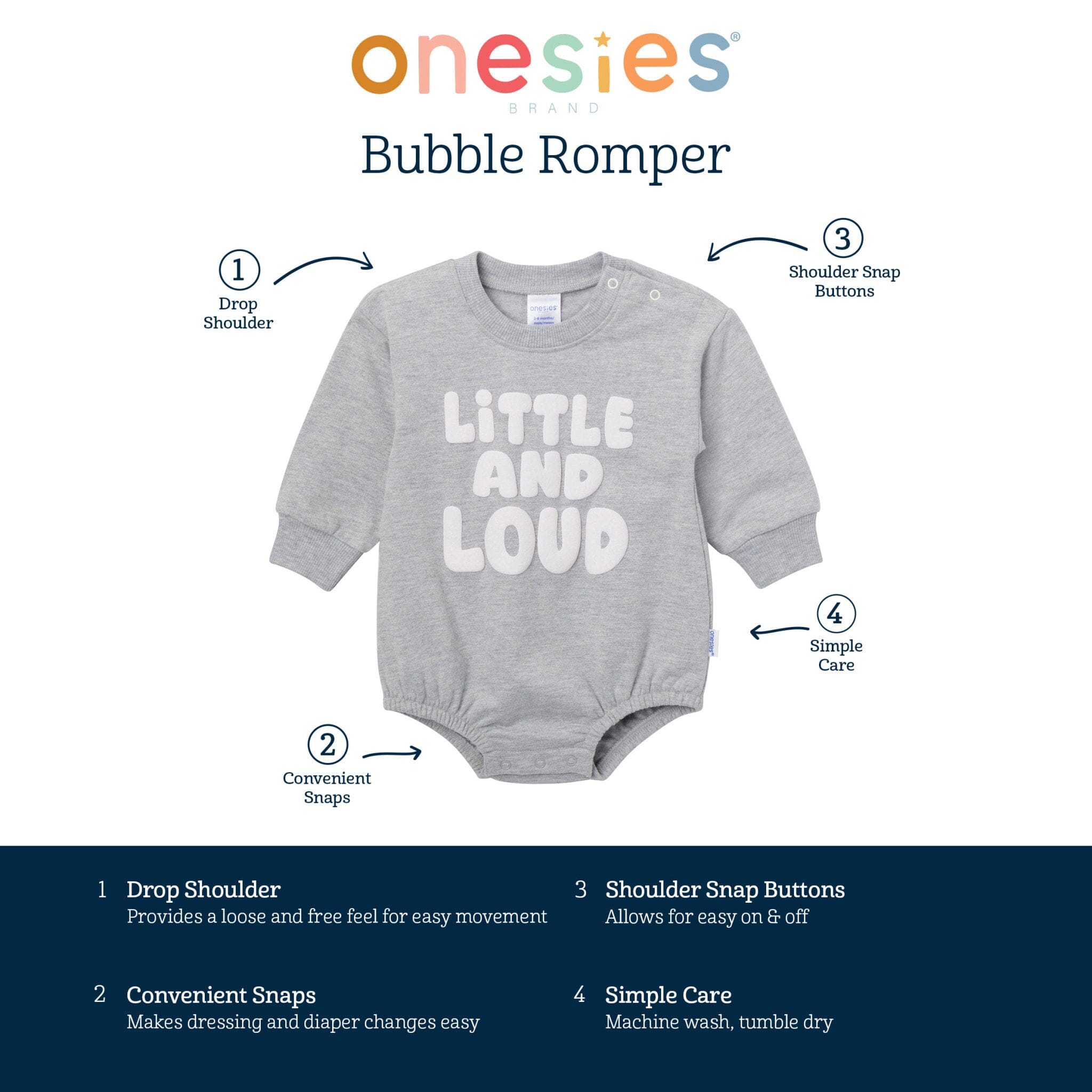 Baby Neutral Little and Loud Sweatshirt Bubble Romper - Image 5