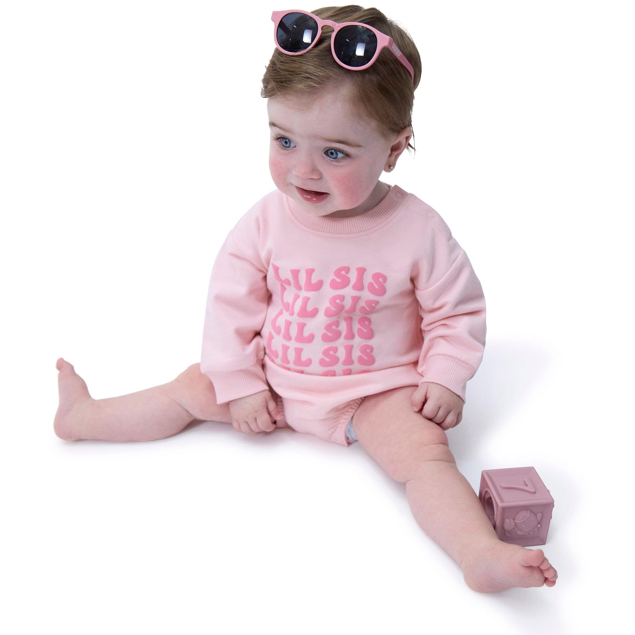 Baby Girls Lil' Sis Sweatshirt Bubble Romper - Image 2