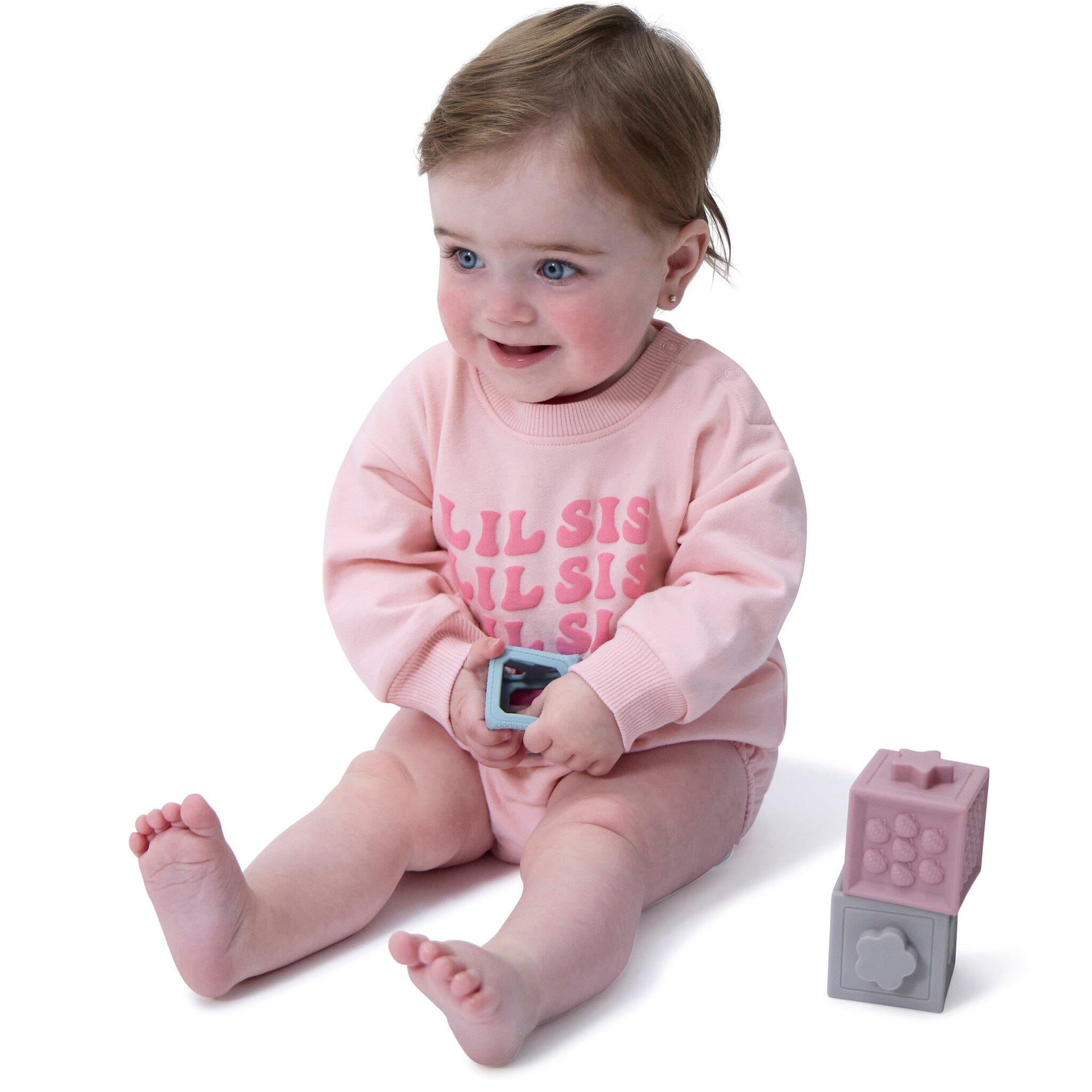 Baby Girls Lil' Sis Sweatshirt Bubble Romper - Image 3