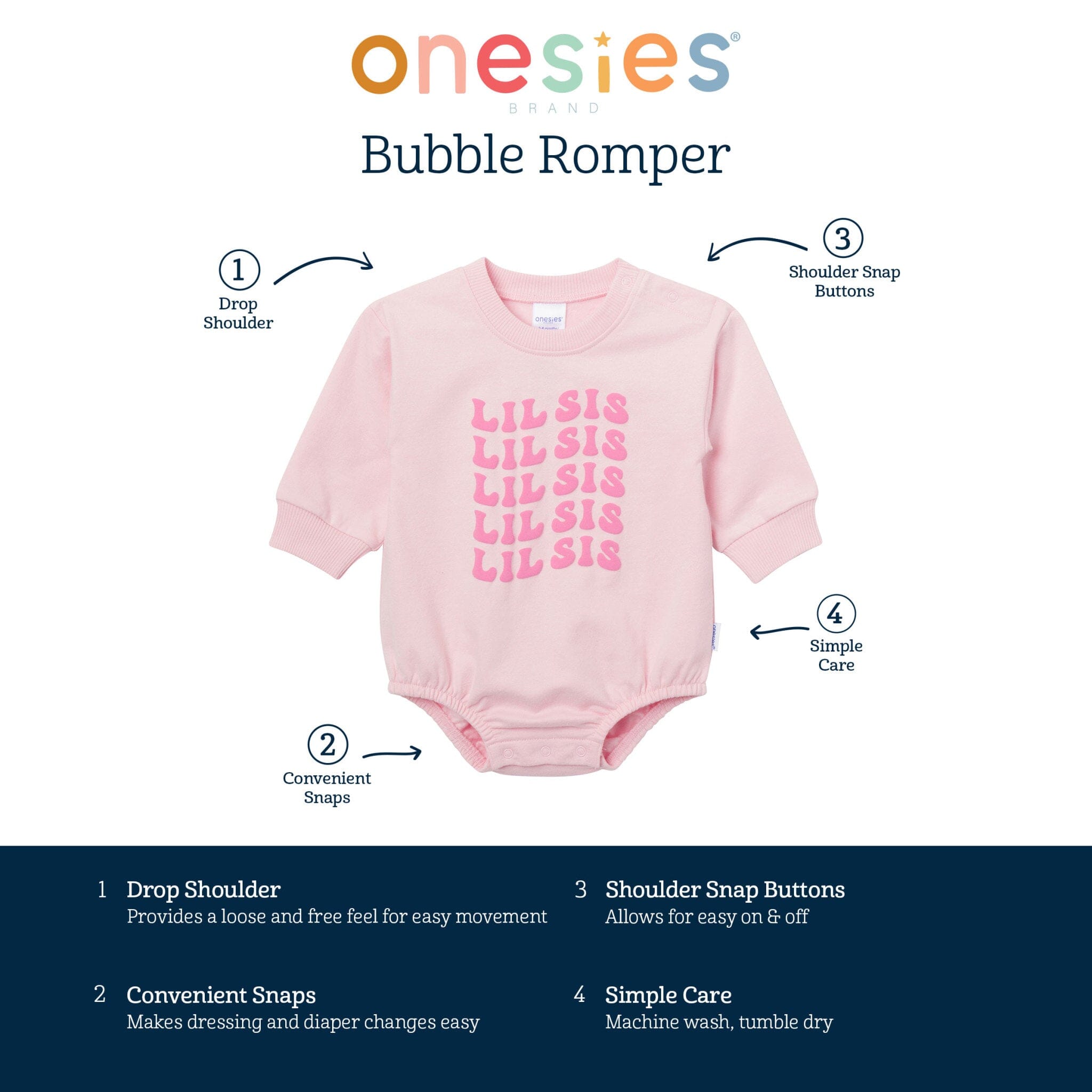 Baby Girls Lil' Sis Sweatshirt Bubble Romper - Image 8
