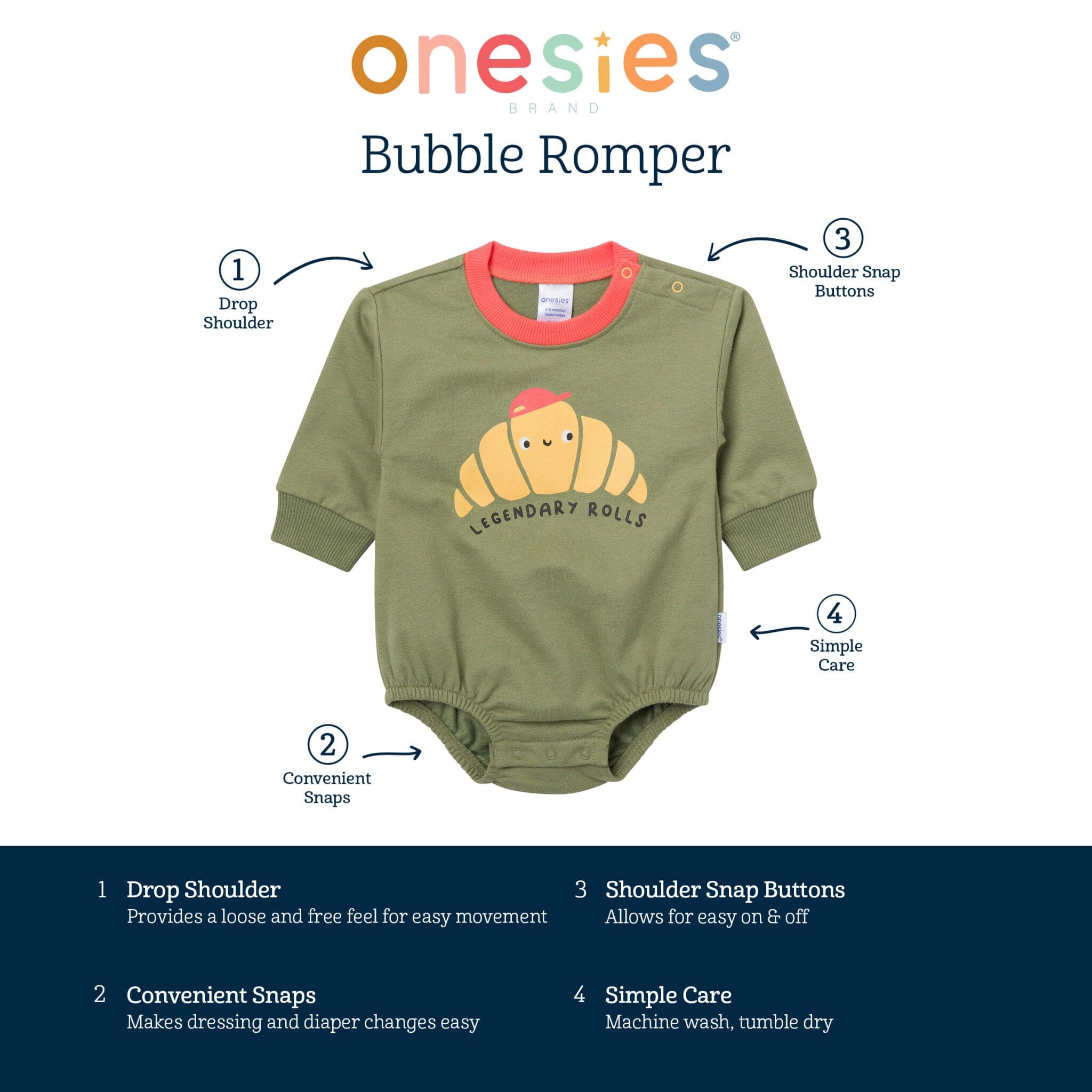 Baby Boys Legendary Rolls Sweatshirt Bubble Romper - Image 8