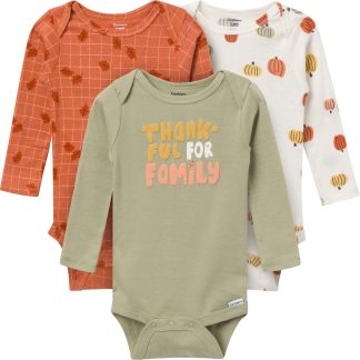 3-Pack Baby Neutral Thankful Long Sleeve Onesies® Bodysuits