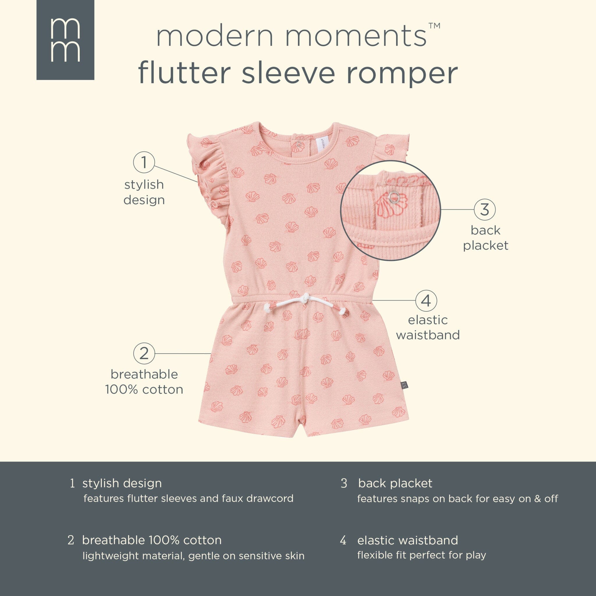 Infant & Toddler Girls Rose Seashells Flutter Sleeve Romper - Image 6