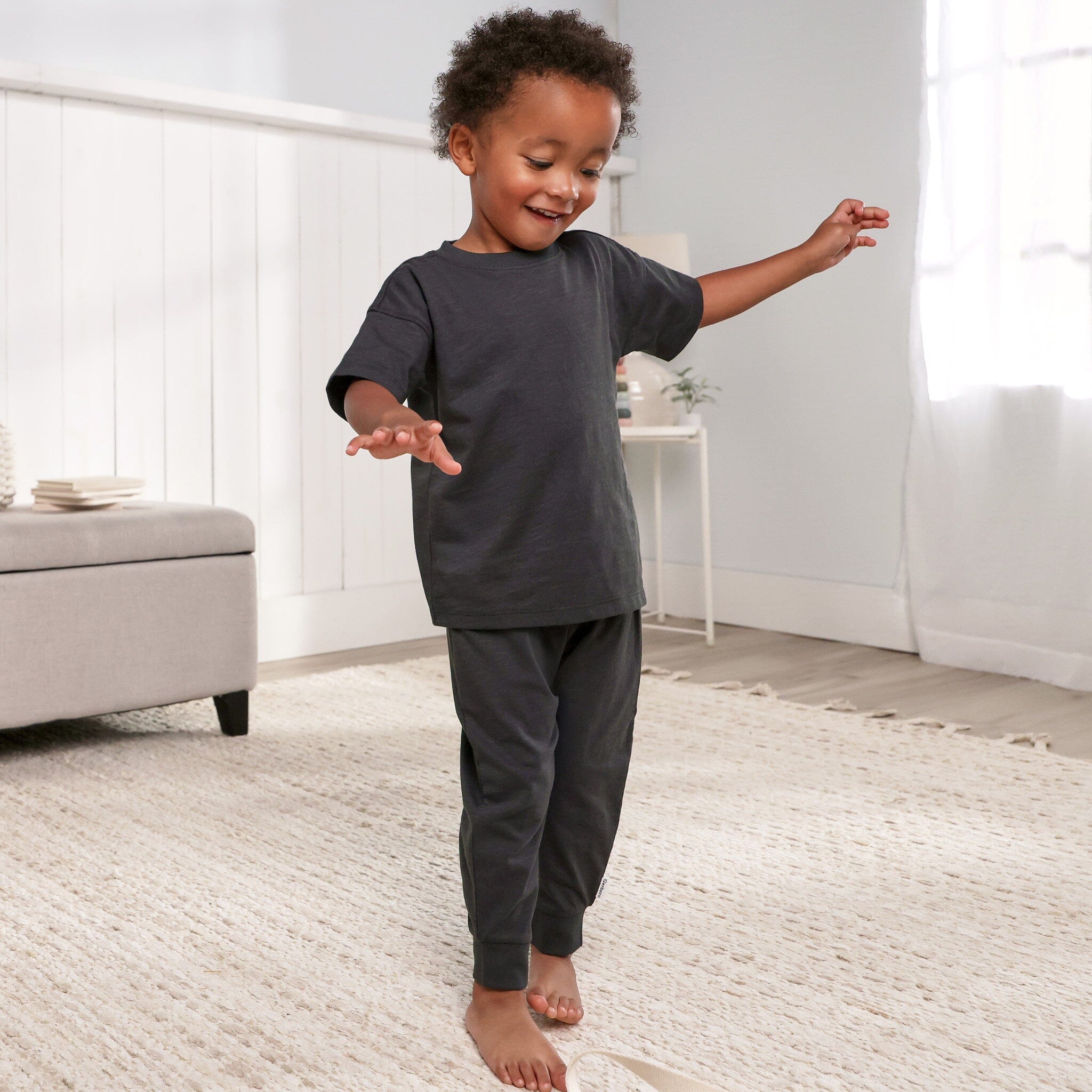 2-Piece Infant & Toddler Neutral Asphalt T-Shirt & Jogger Pants Set - Image 2