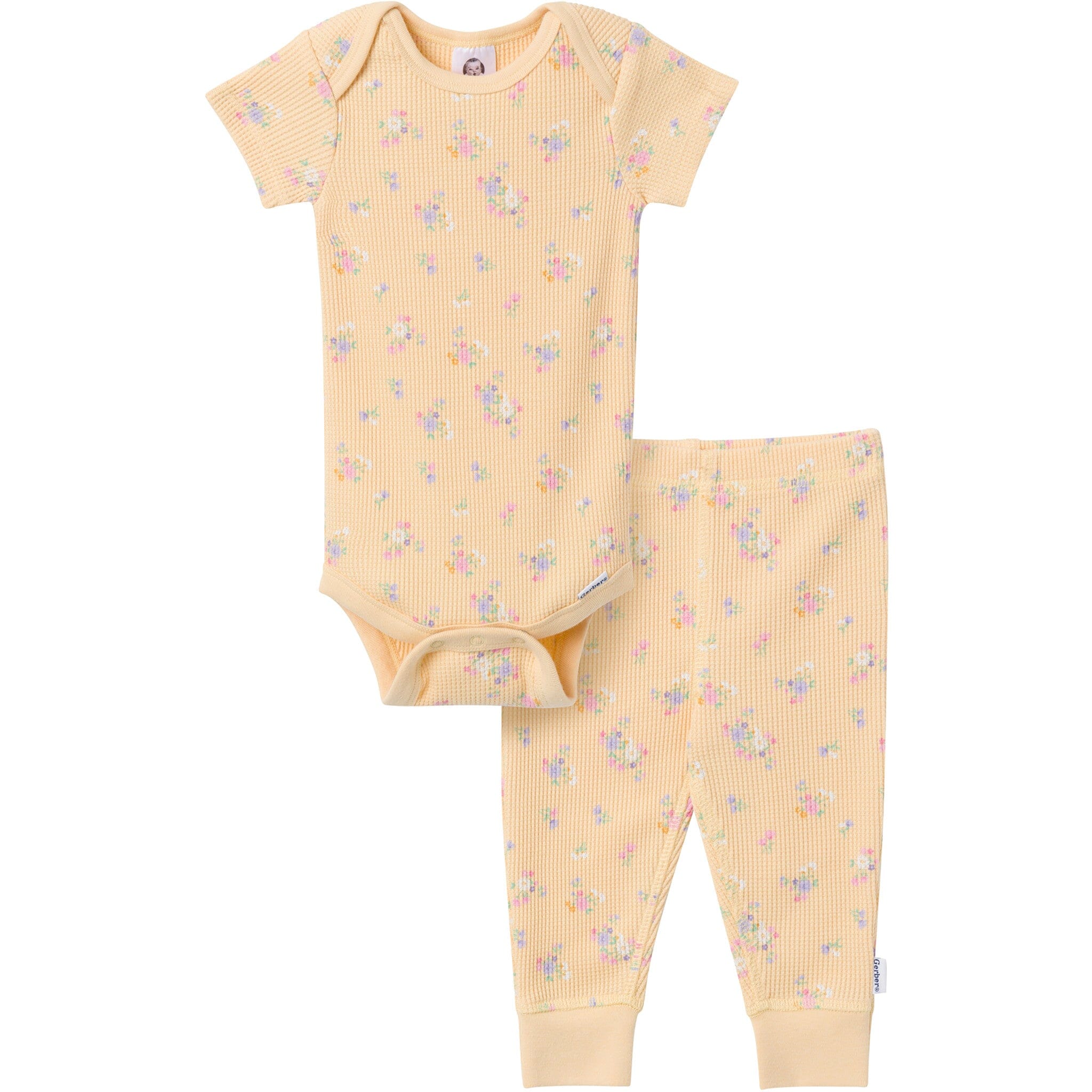 2-Piece Baby Girls Yellow Floral Onesies® Bodysuit and Pants Set